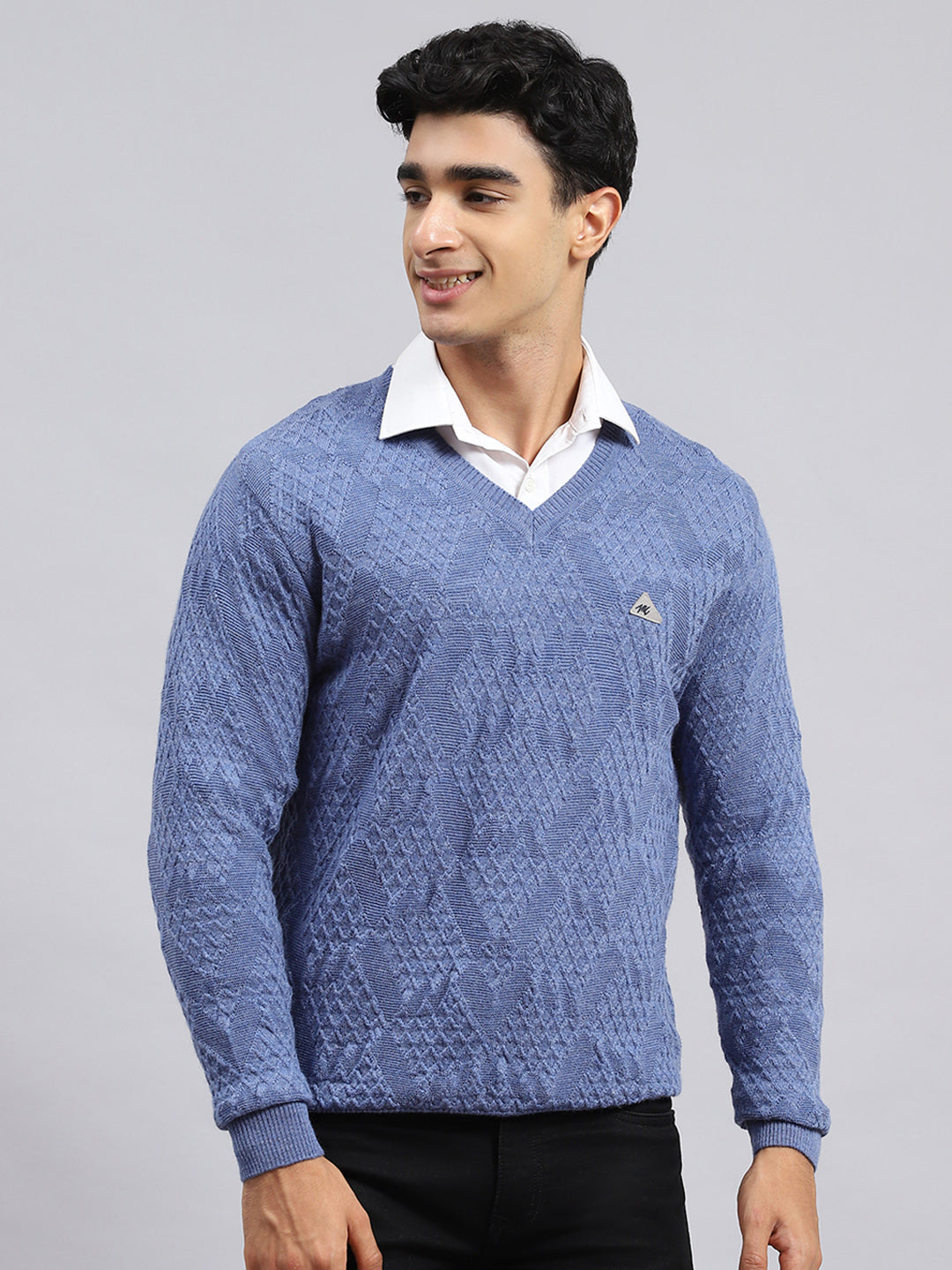 Men Blue Self Pullover