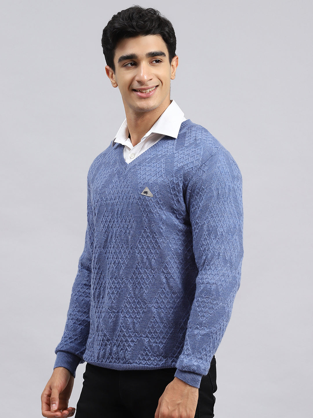 Men Blue Self Pullover