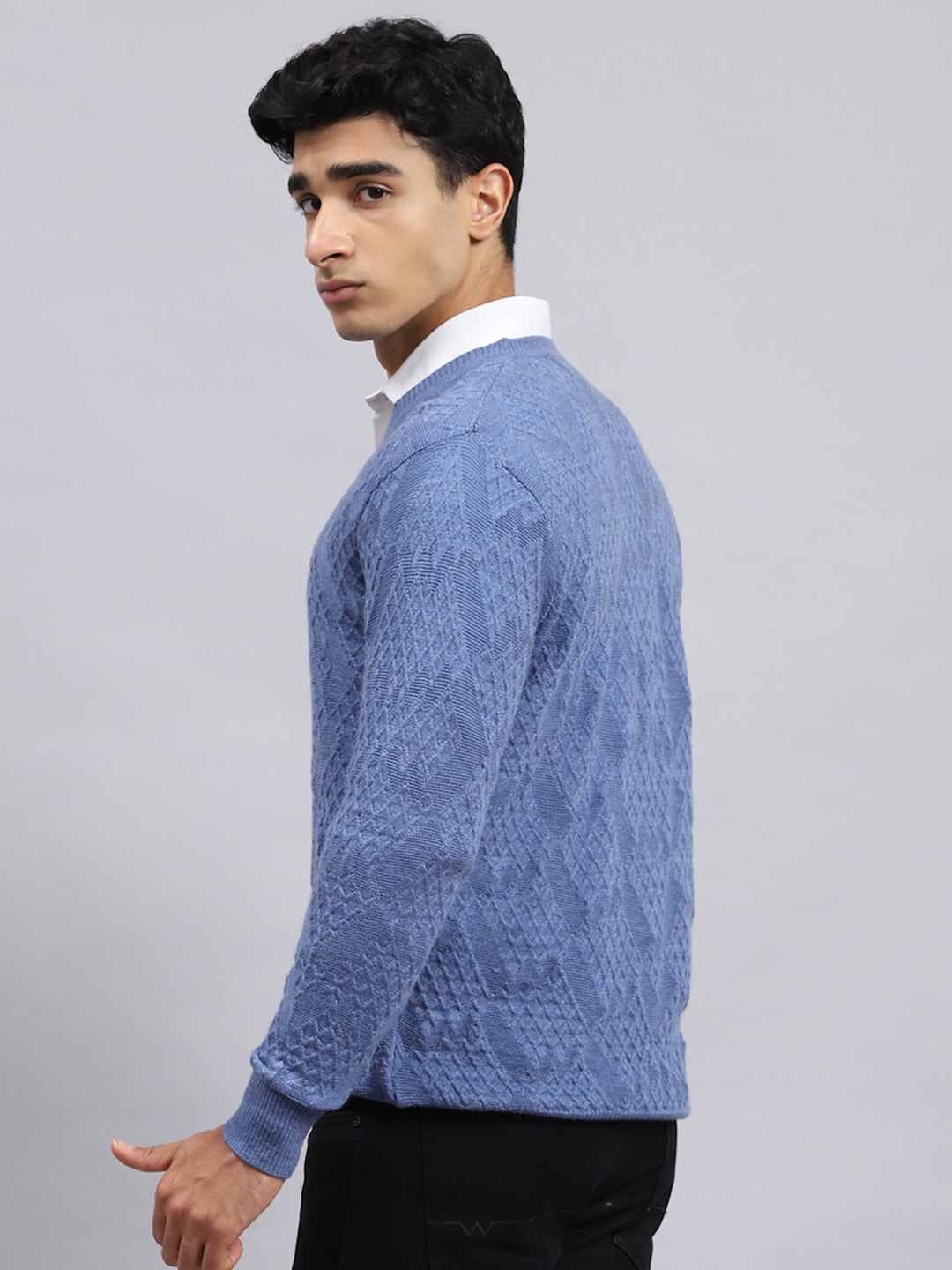 Men Blue Self Pullover