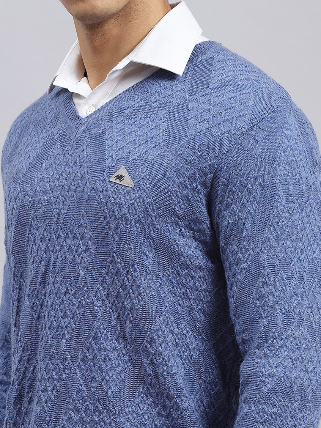 Men Blue Self Pullover