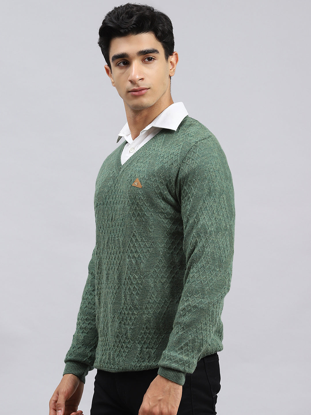 Men Green Self Pullover