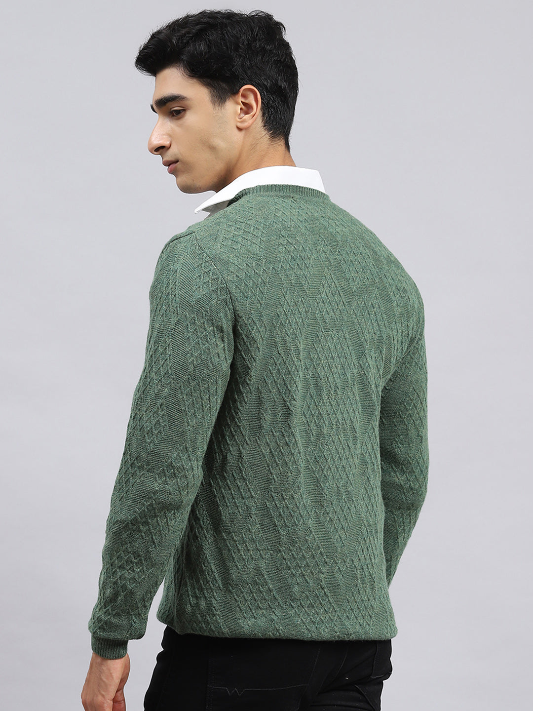 Men Green Self Pullover