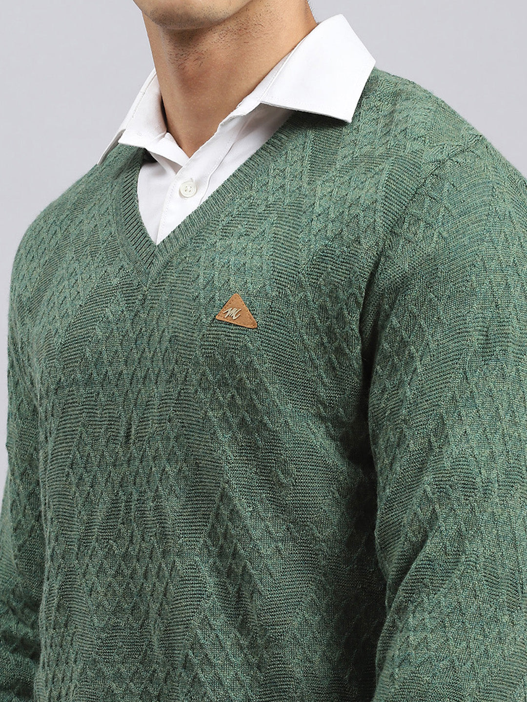 Men Green Self Pullover