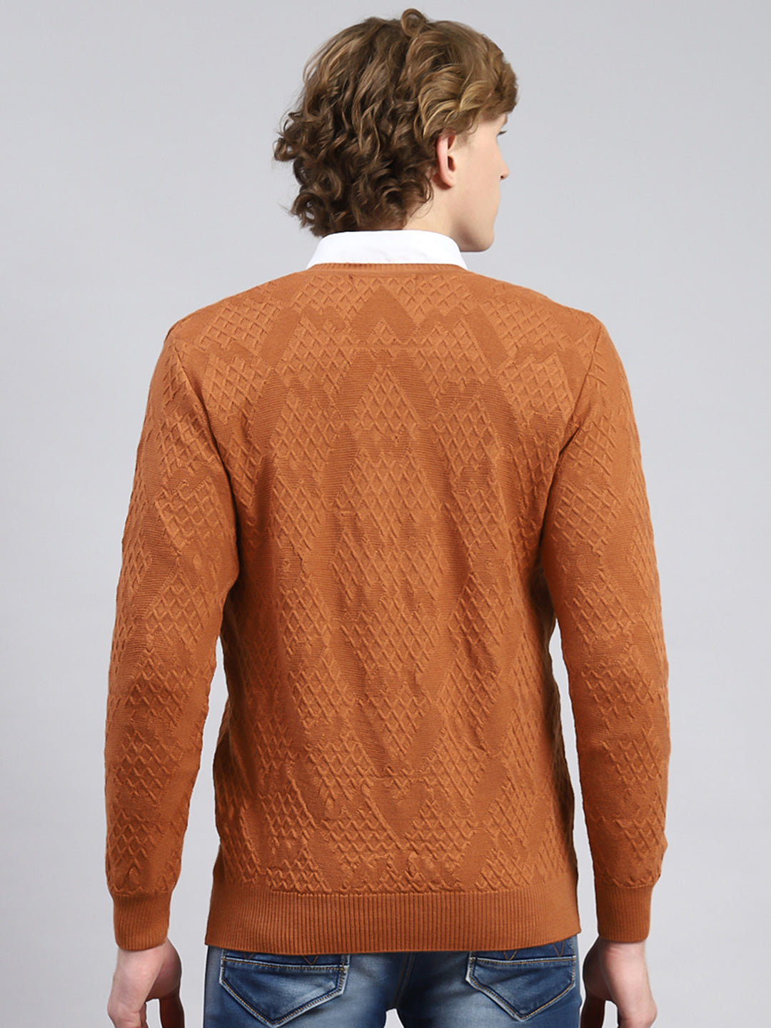 Men Brown Self Pullover