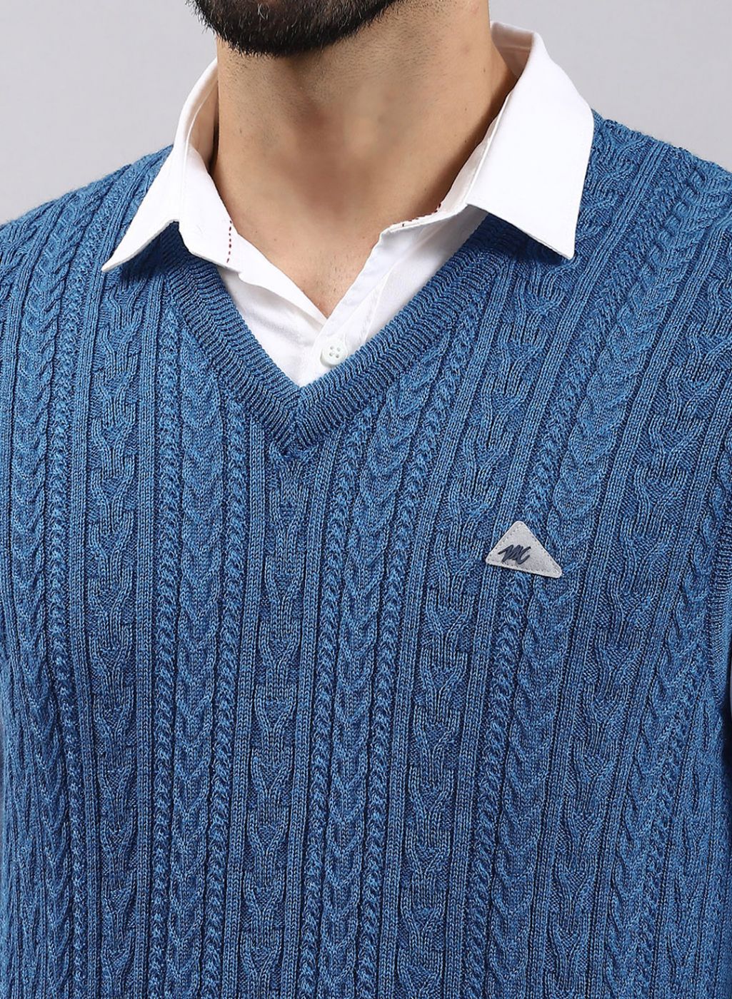 Men Blue Self Design Pure wool Sweater