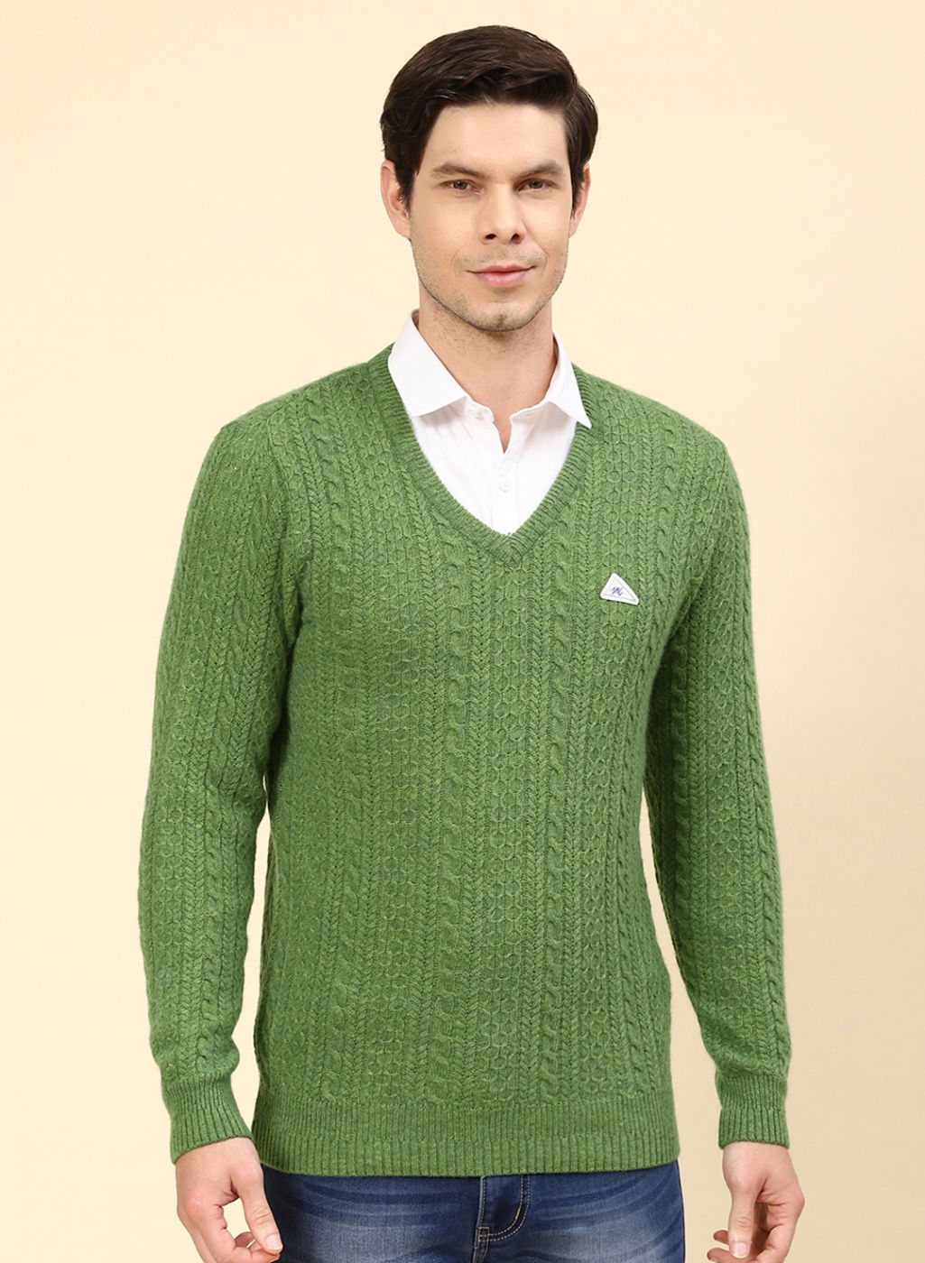 Men Green Self Design Lamb wool Pullover