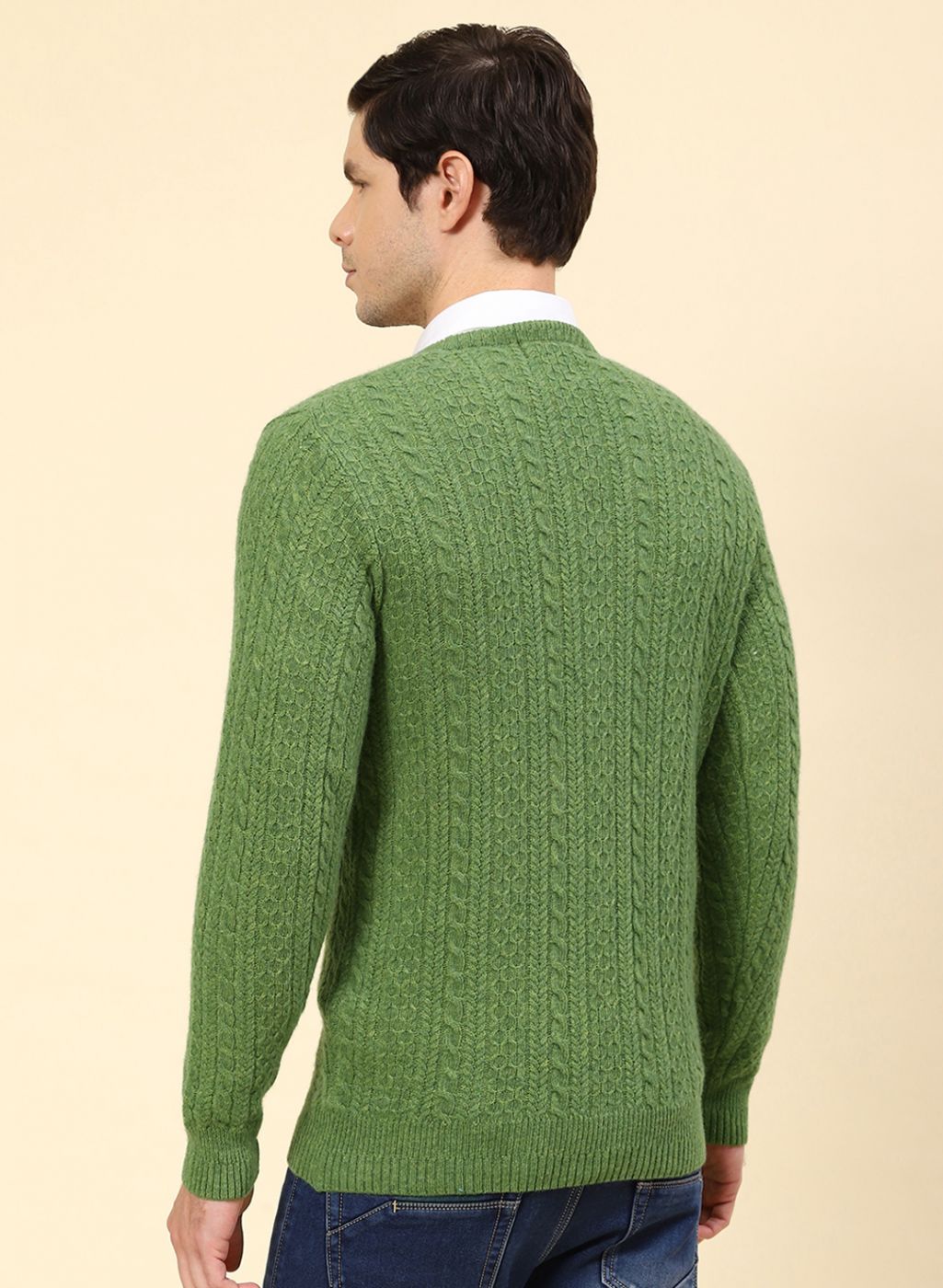 Men Green Self Design Lamb wool Pullover