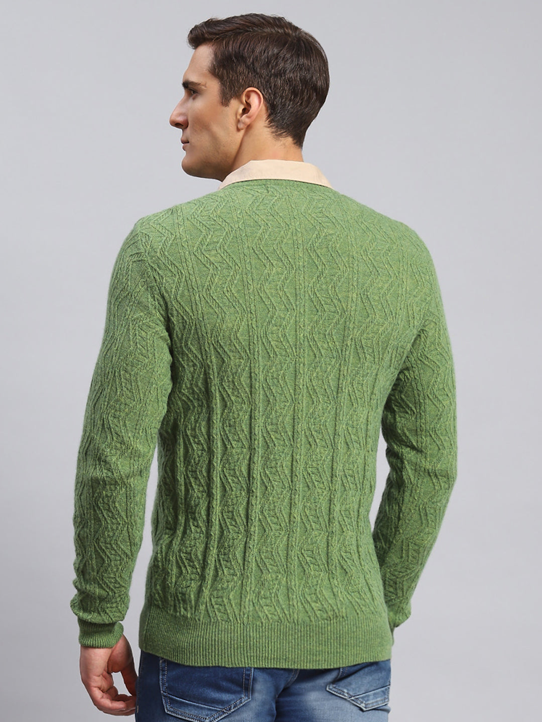 Men Green Self Design Lamb wool Pullover