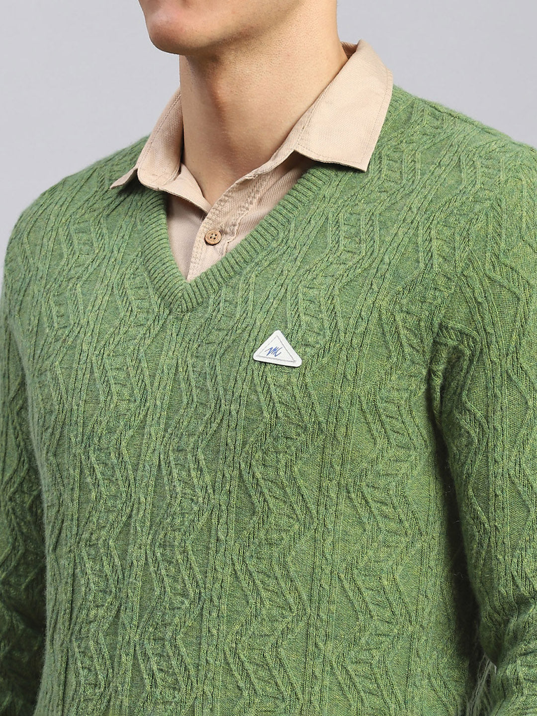 Men Green Self Design Lamb wool Pullover