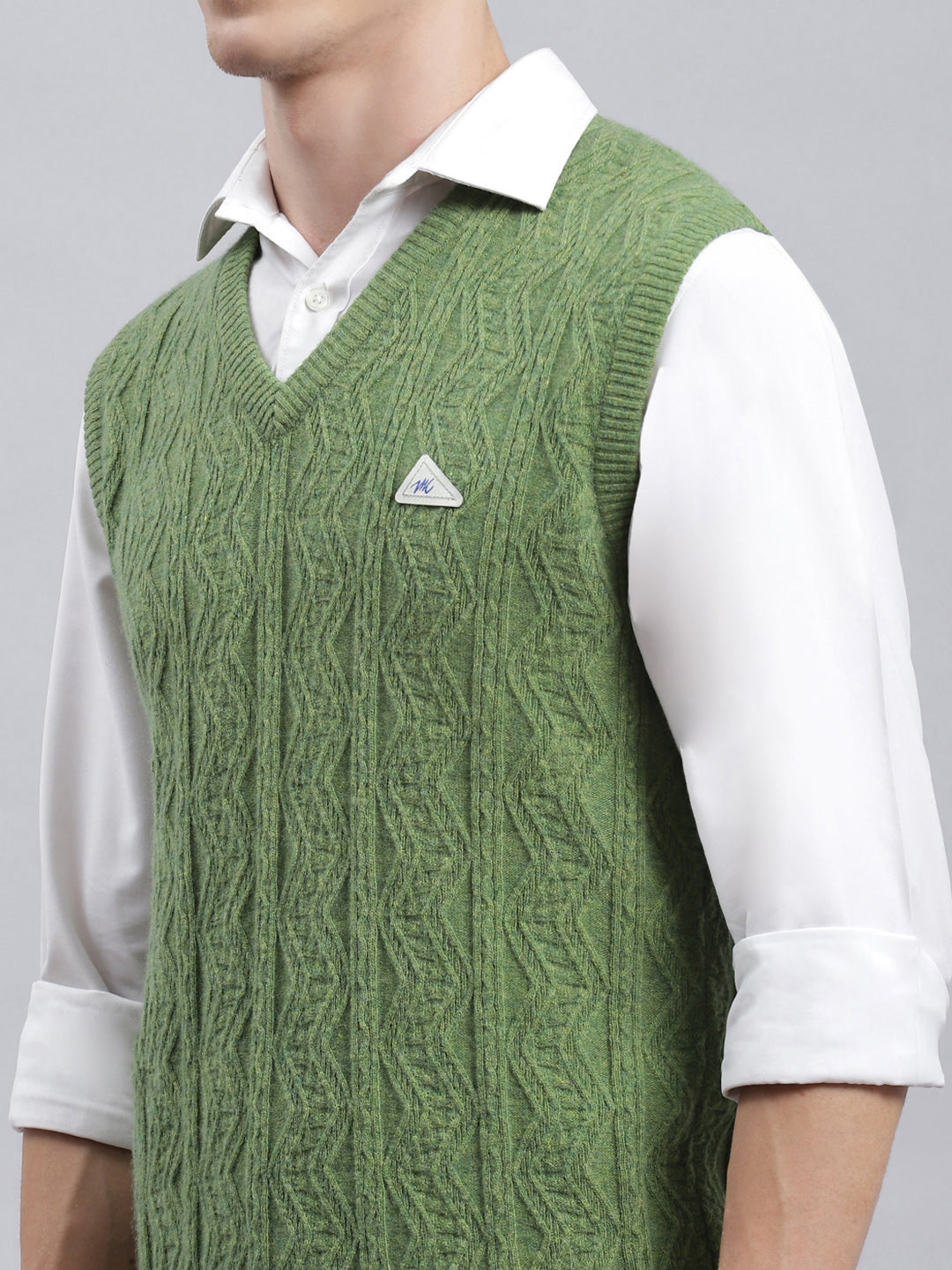 Men Green Self Sweater