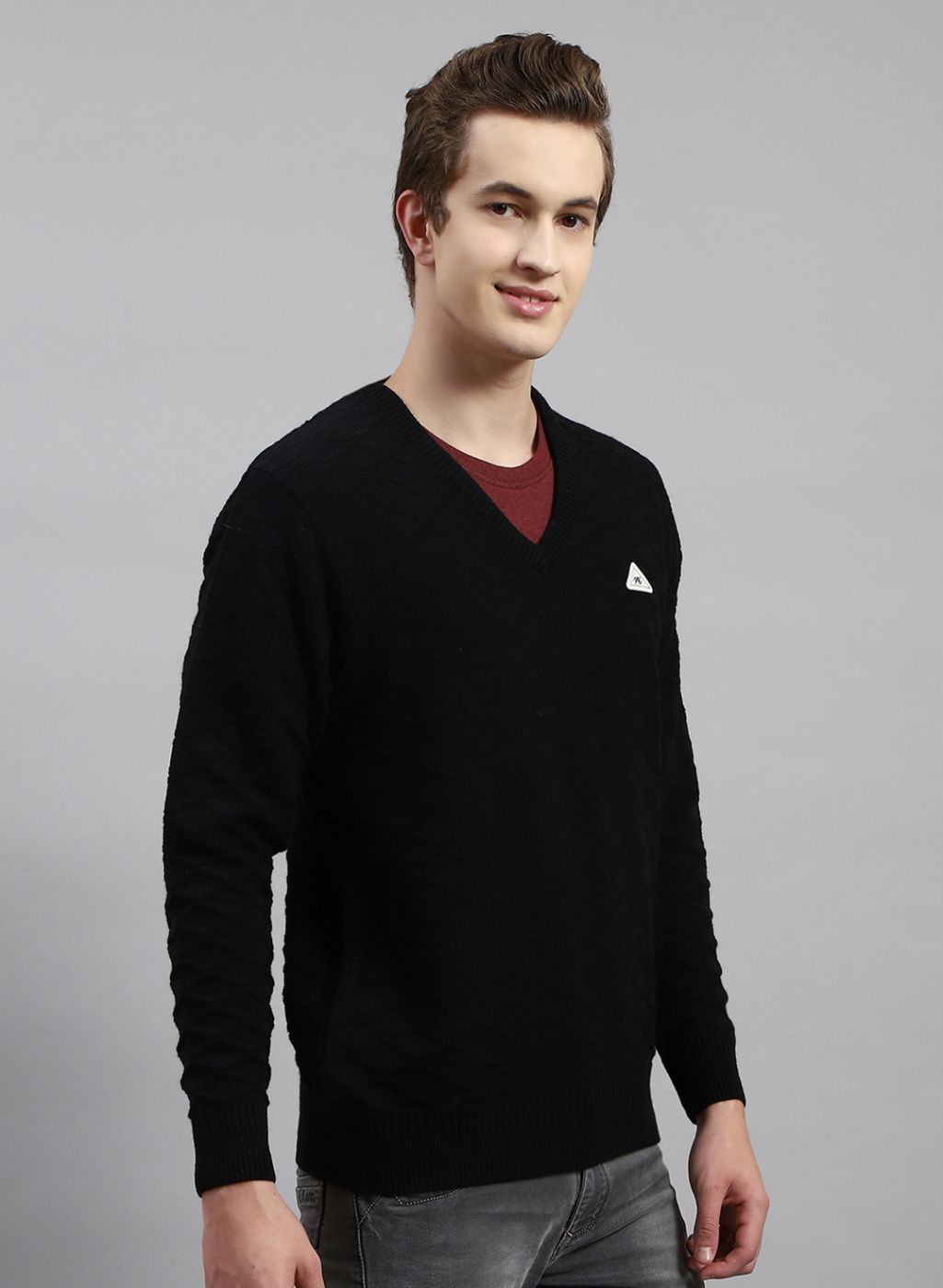 Men Black Self Design Wool blend Pullover