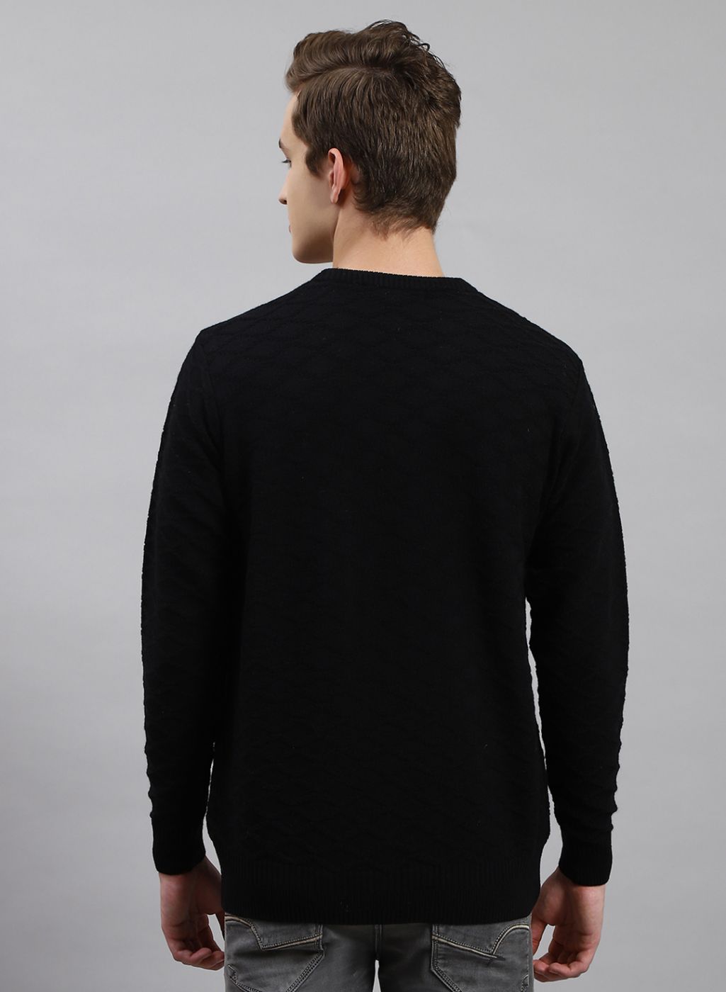 Men Black Self Design Wool blend Pullover