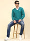 Men Blue Self Design Wool blend Pullover