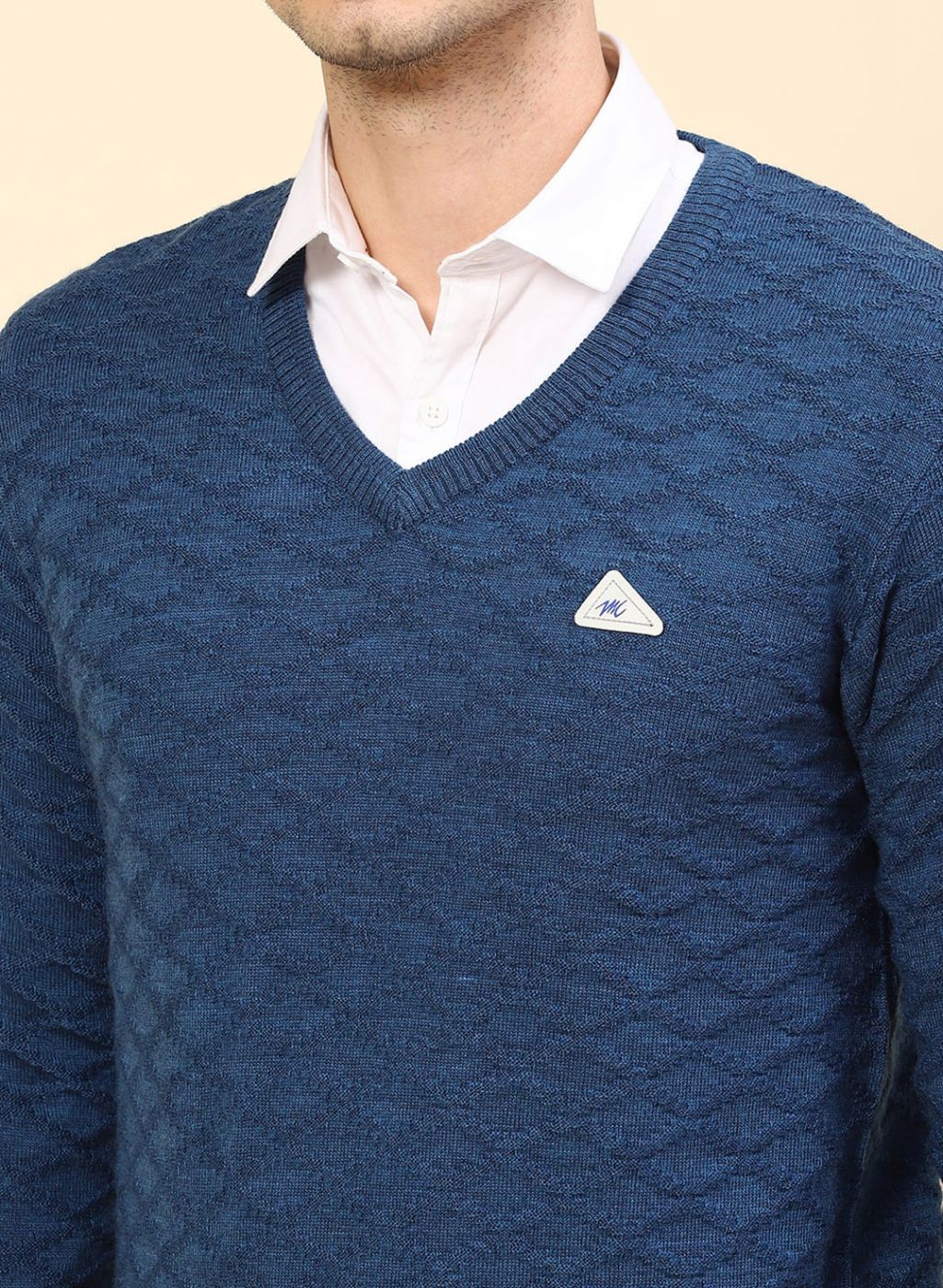 Men NAvy Blue Self Design Wool blend Pullover