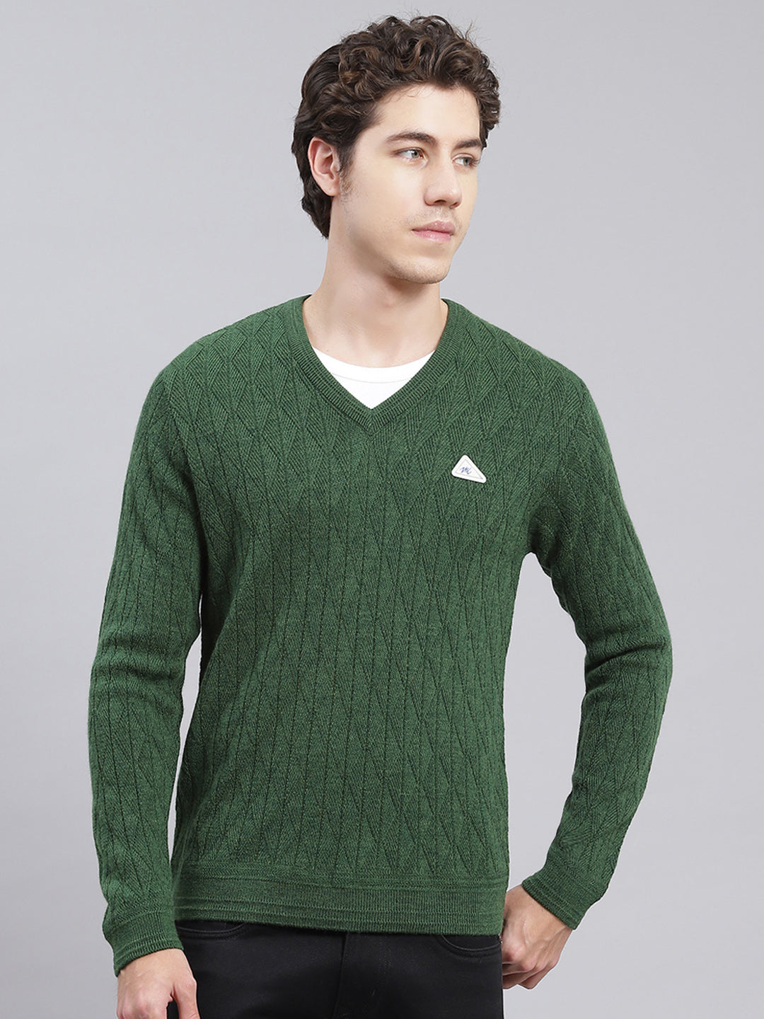 Men Green Self Design Wool blend Pullover