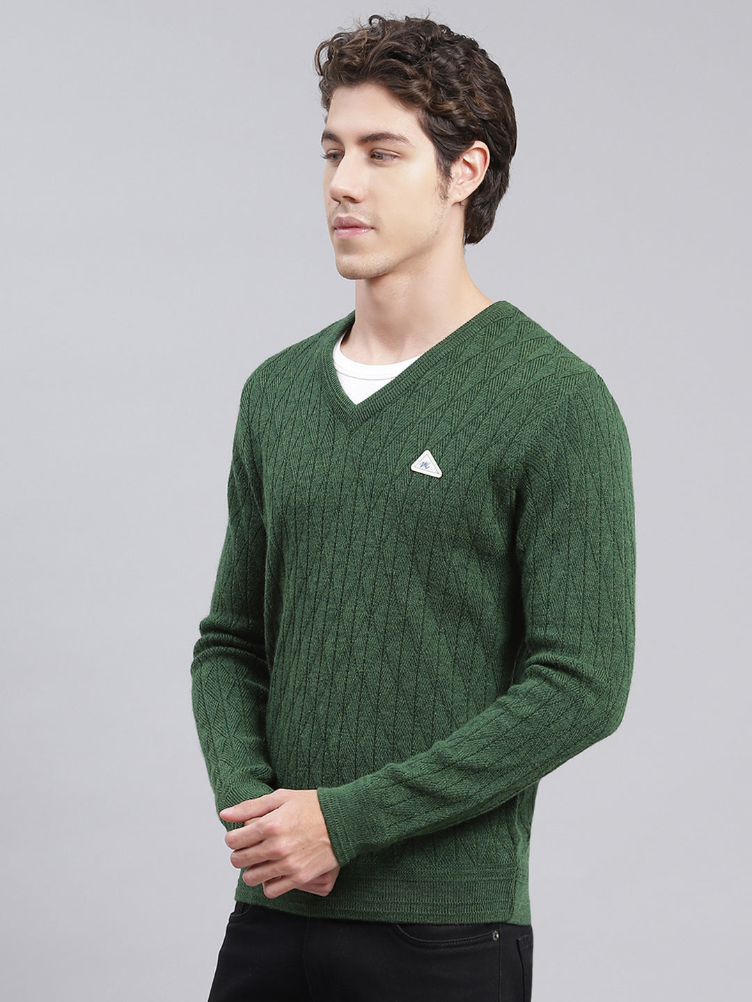 Men Green Self Design Wool blend Pullover