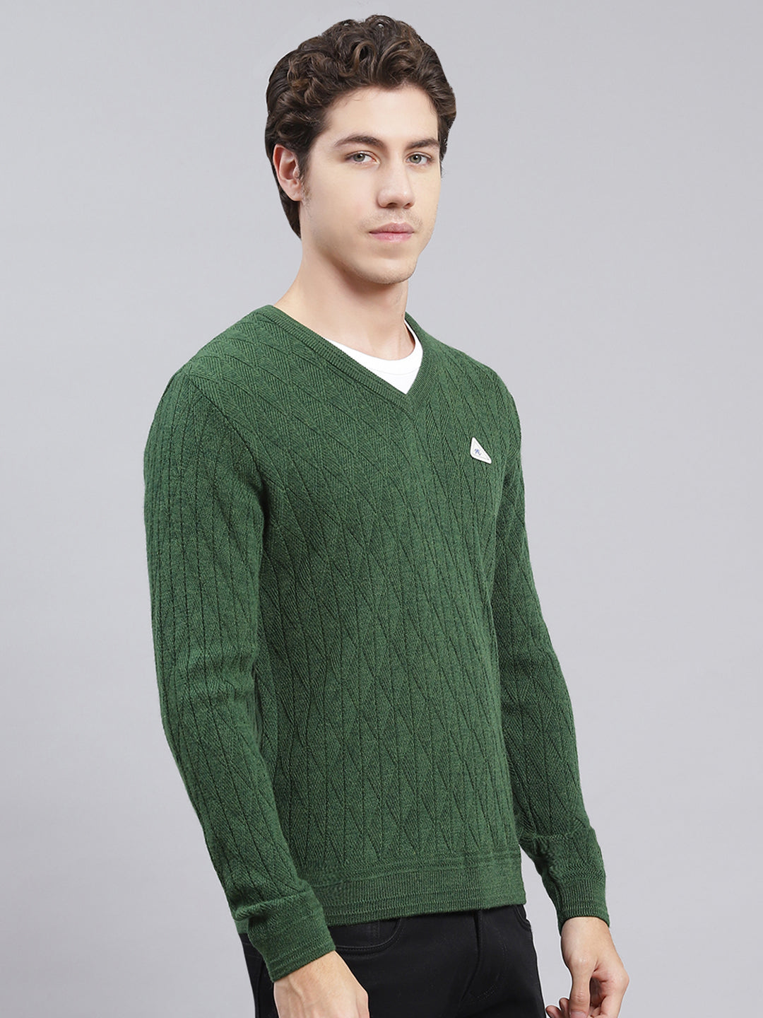 Men Green Self Design Wool blend Pullover