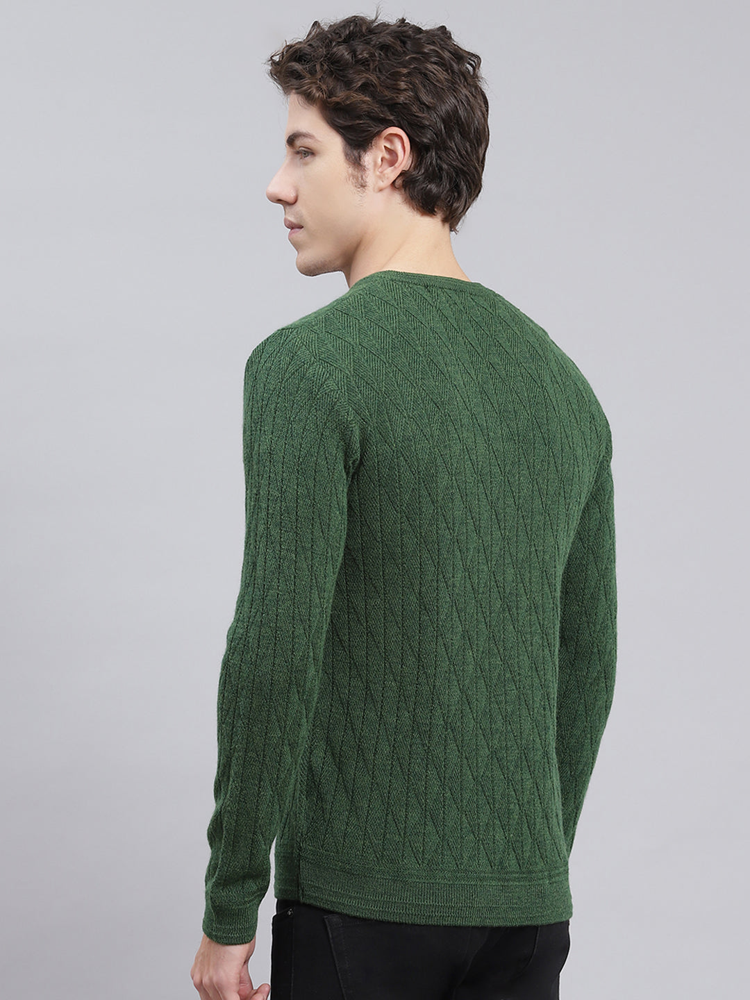 Men Green Self Design Wool blend Pullover