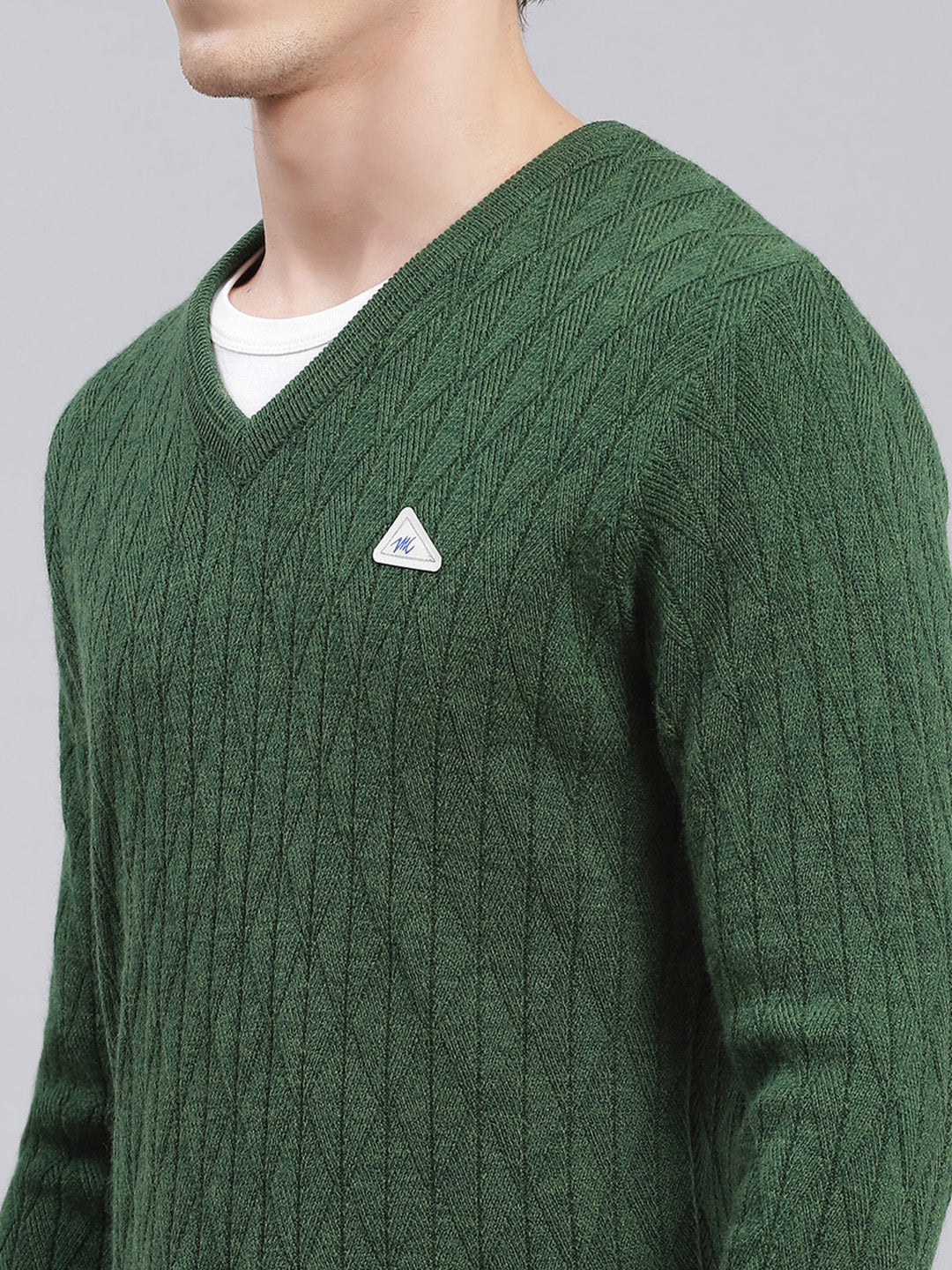 Men Green Self Design Wool blend Pullover