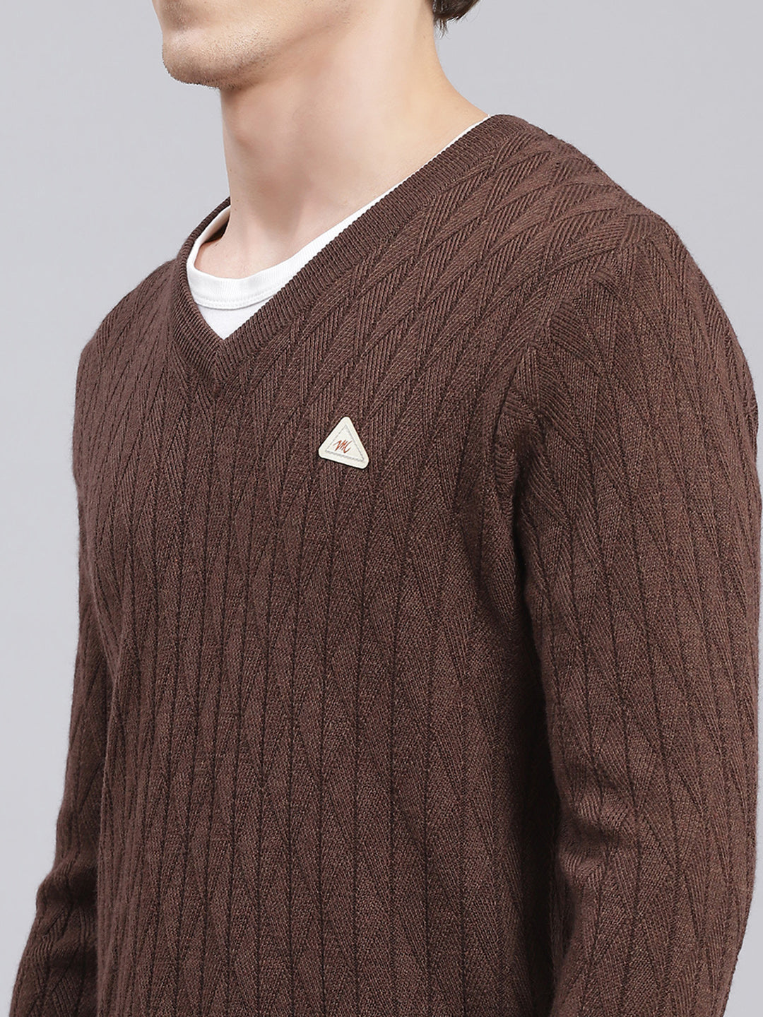 Men Brown Self Design Wool blend Pullover