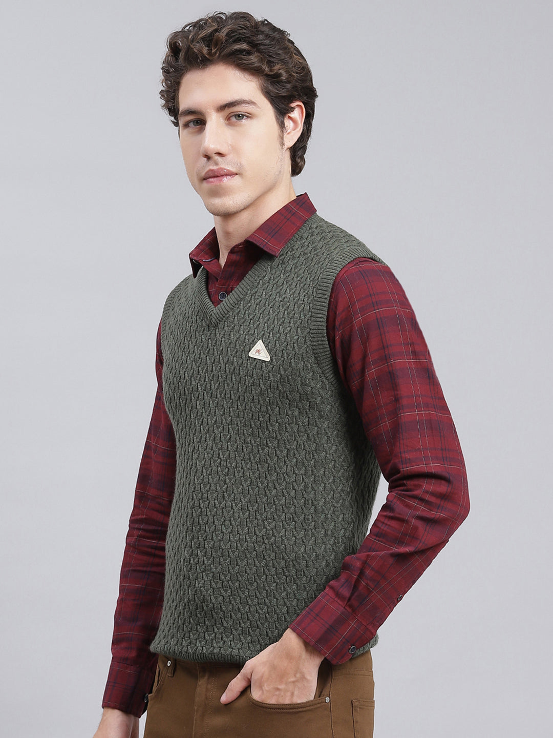 Men Green Self Design Wool blend Sweater