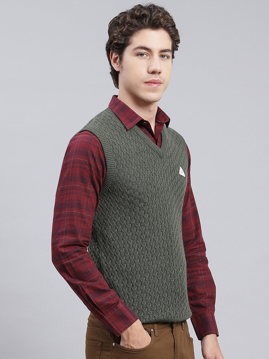 Men Green Self Design Wool blend Sweater