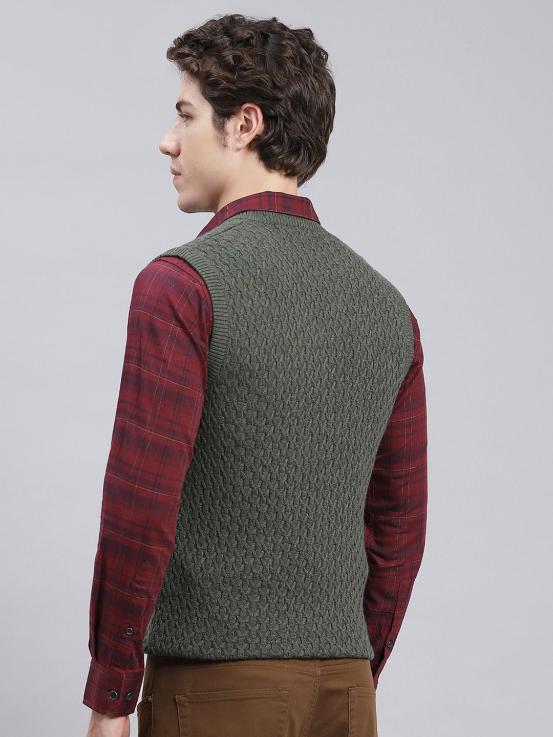 Men Green Self Design Wool blend Sweater