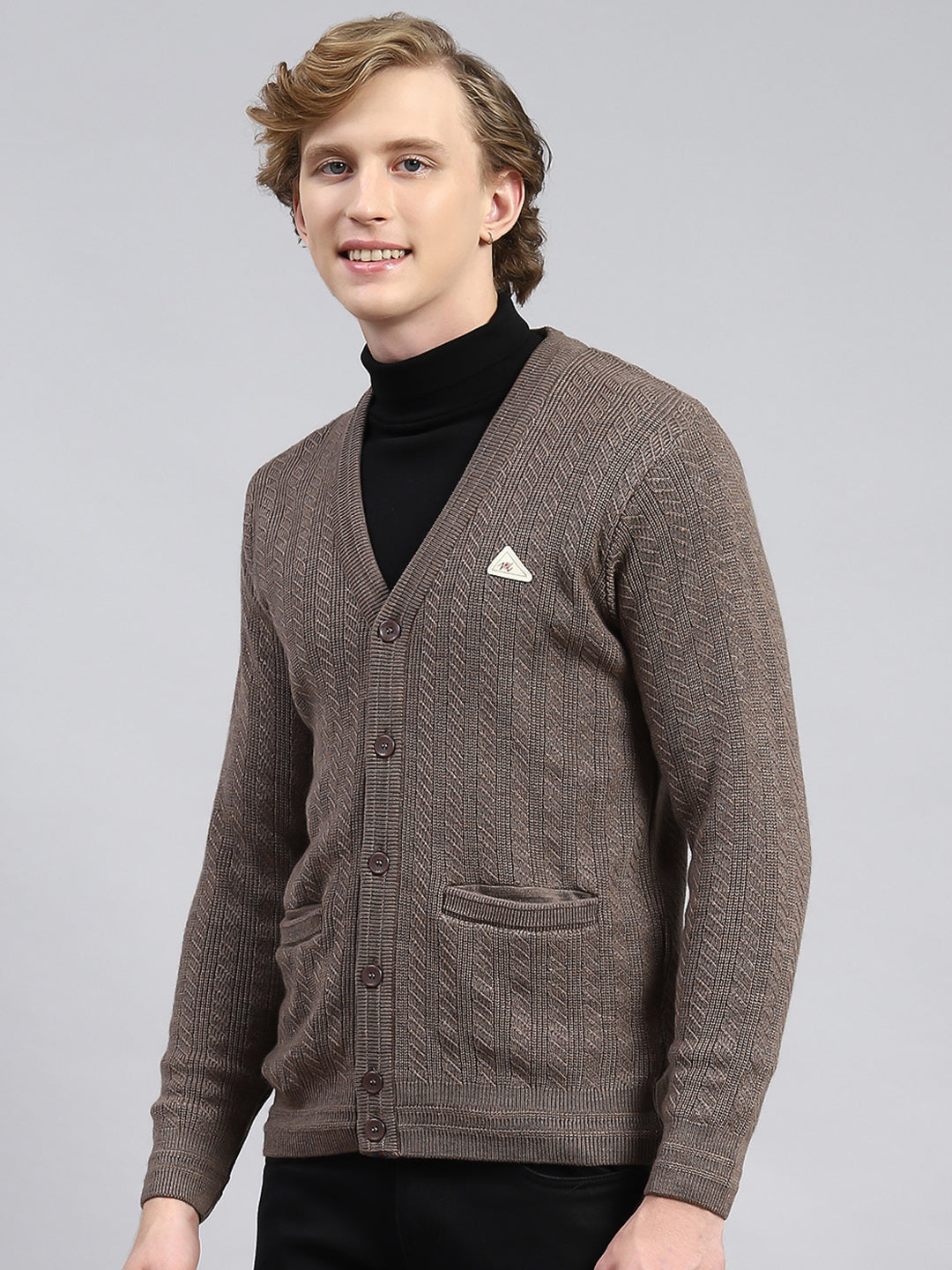 Men Brown Self Cardigan