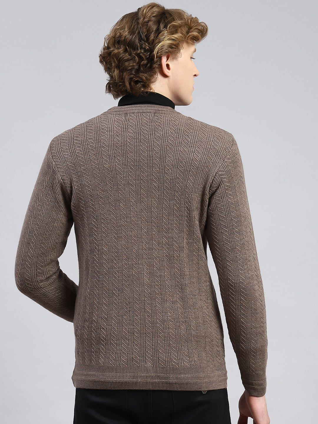 Men Brown Self Cardigan