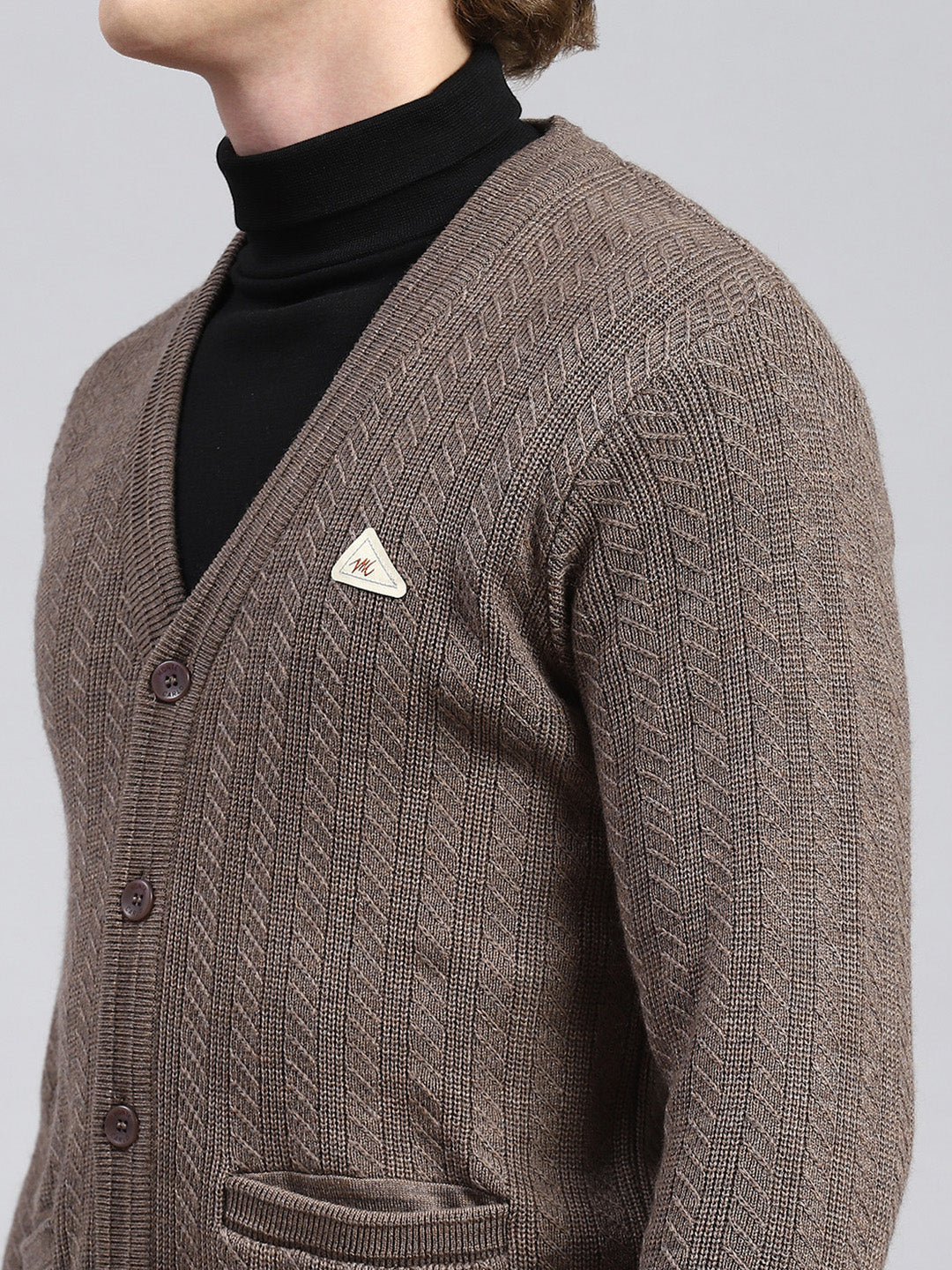 Men Brown Self Cardigan