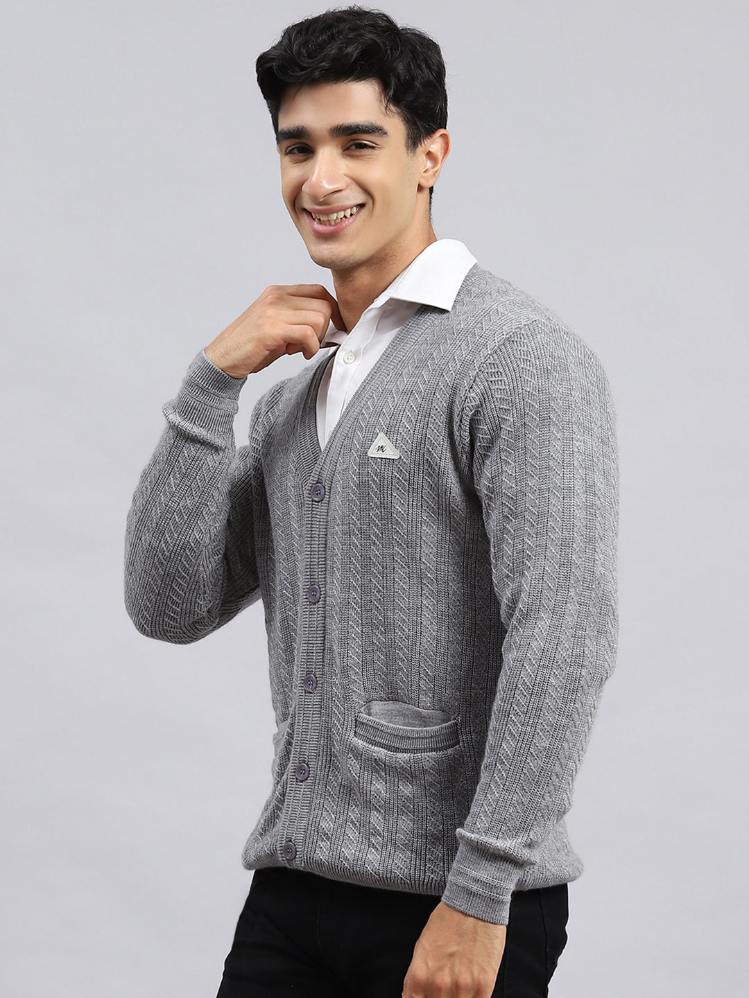 Men Grey Self Cardigan