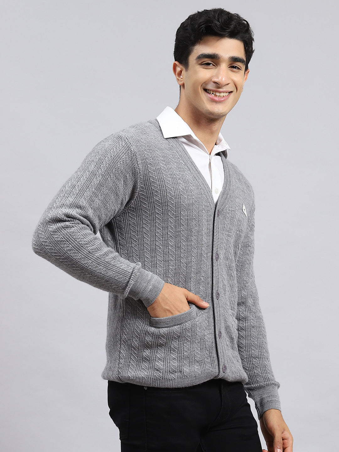 Men Grey Self Cardigan