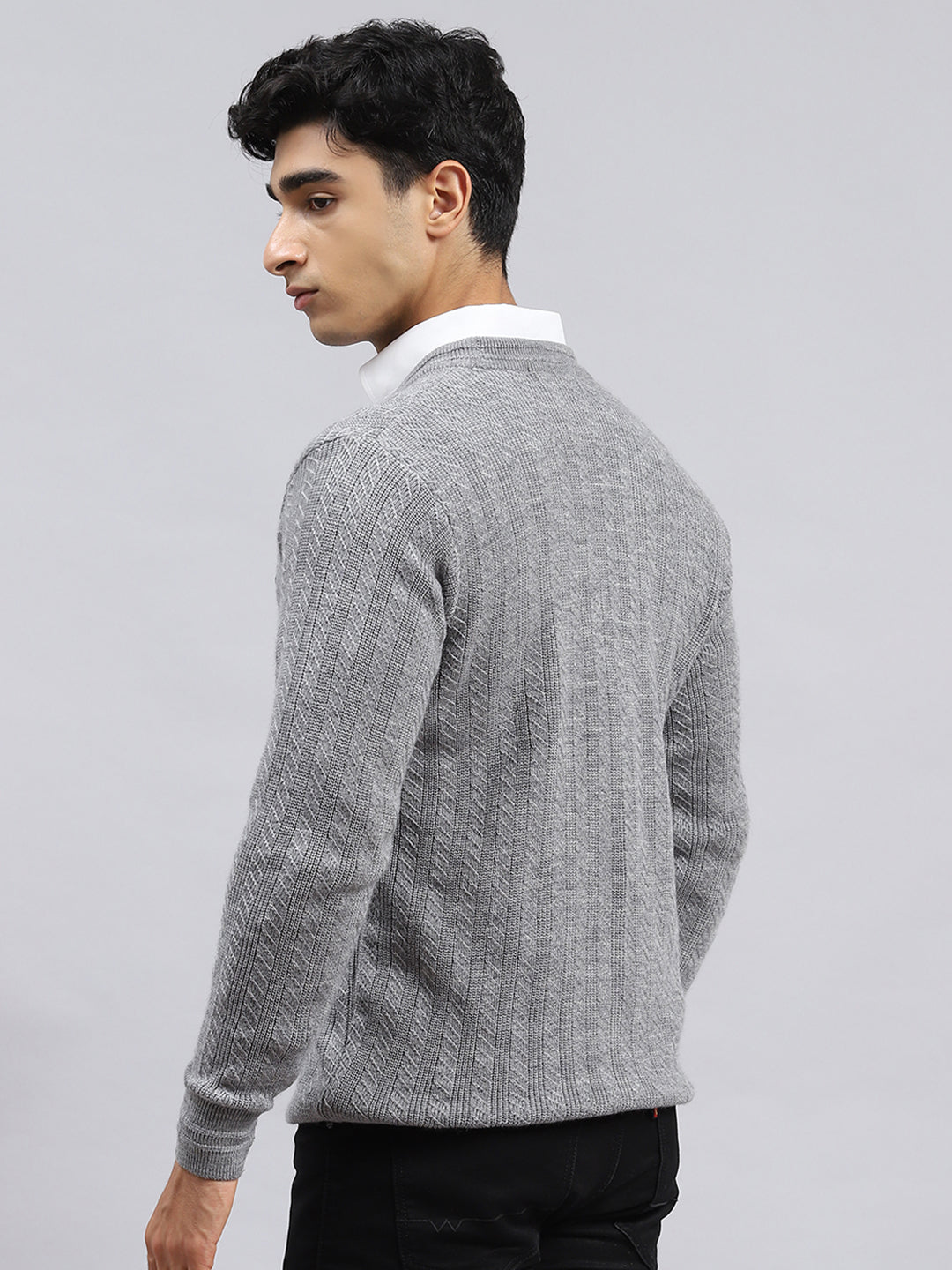 Men Grey Self Cardigan