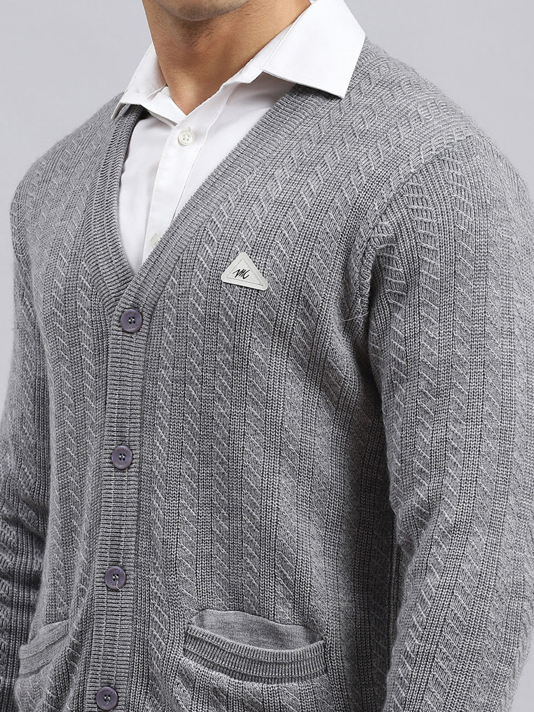 Men Grey Self Cardigan