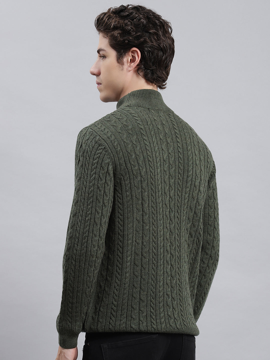 Men Green Self Pullover