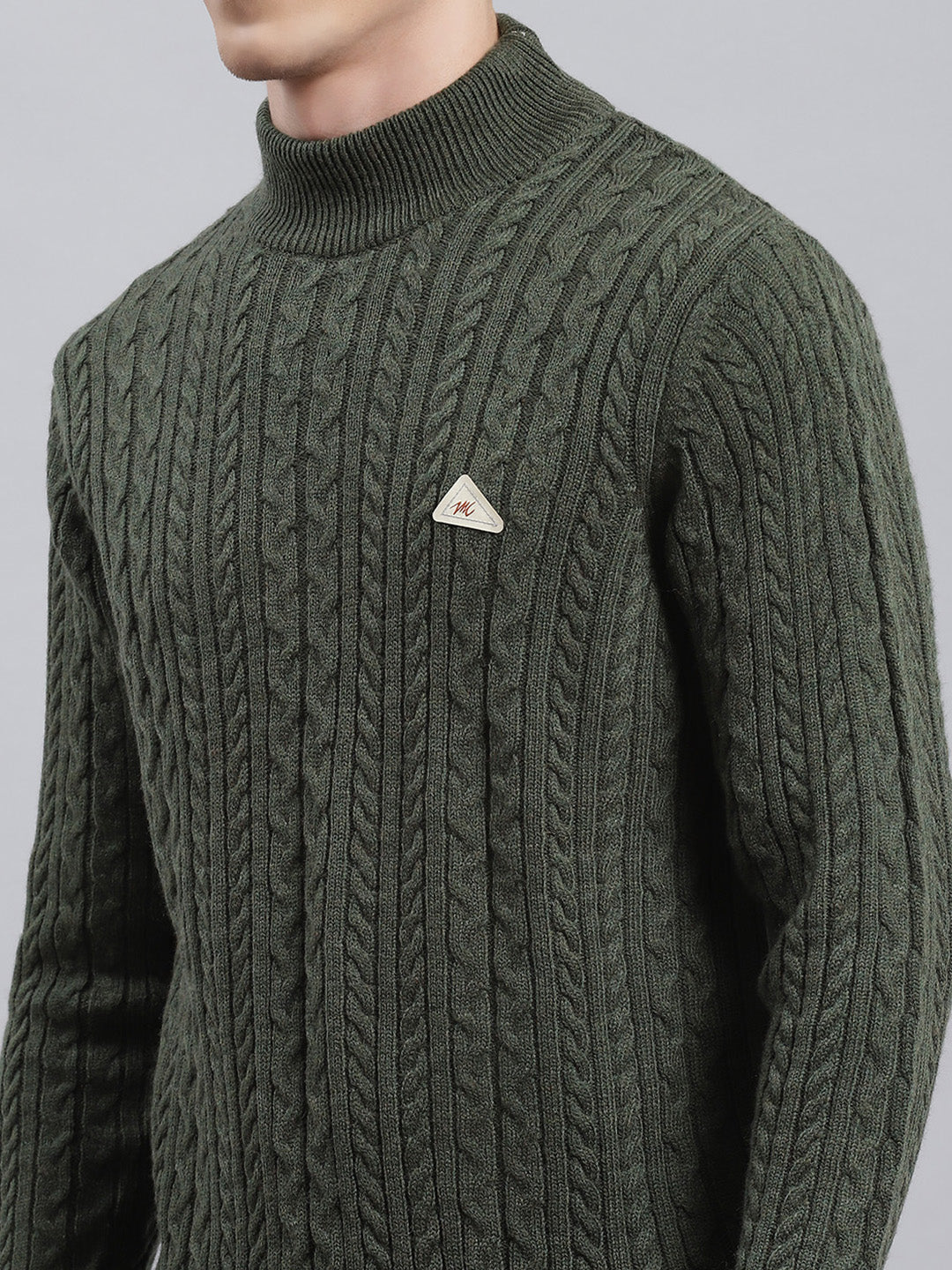 Men Green Self Pullover