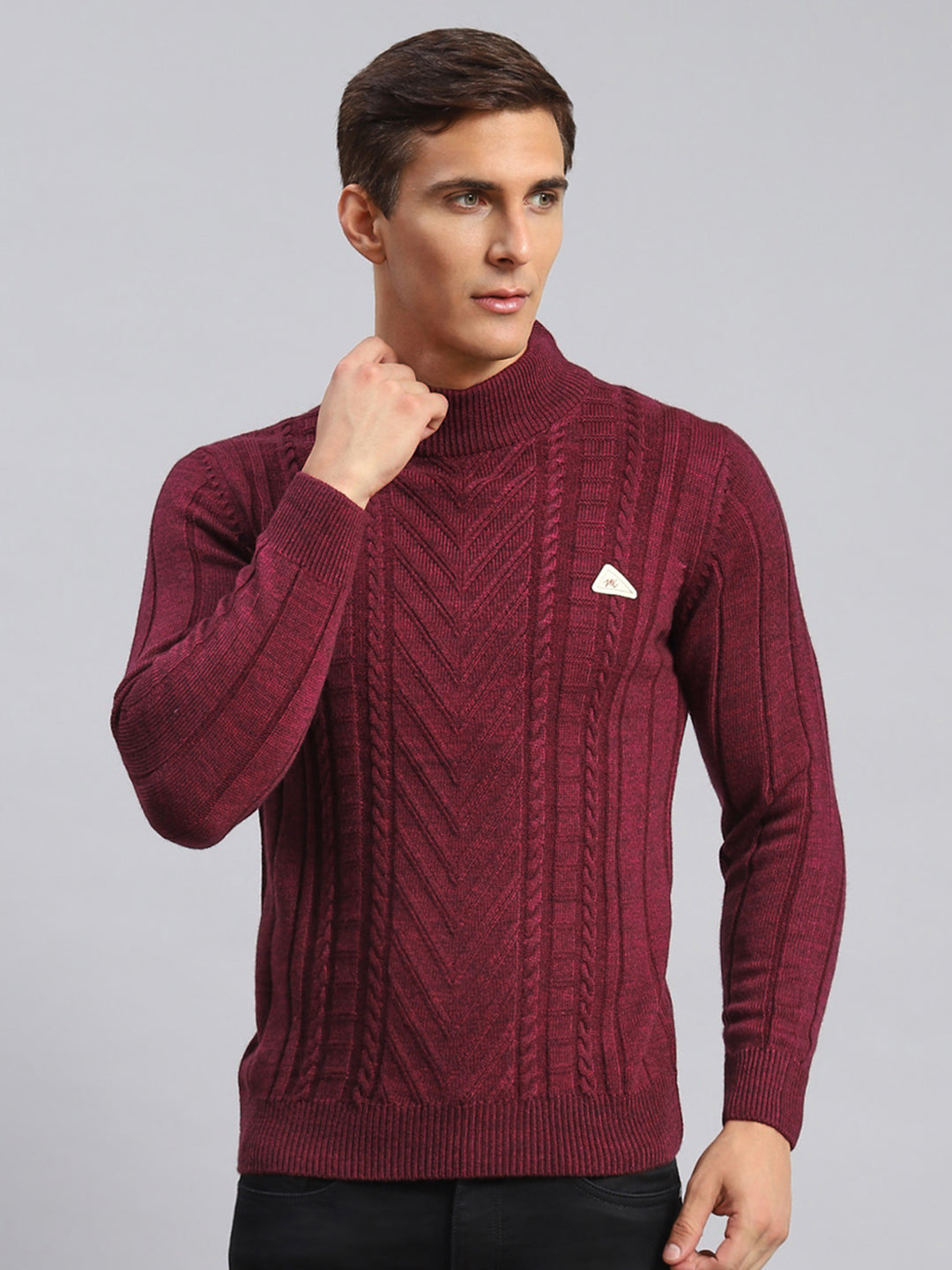 Men Purple Self Design Wool blend Pullover