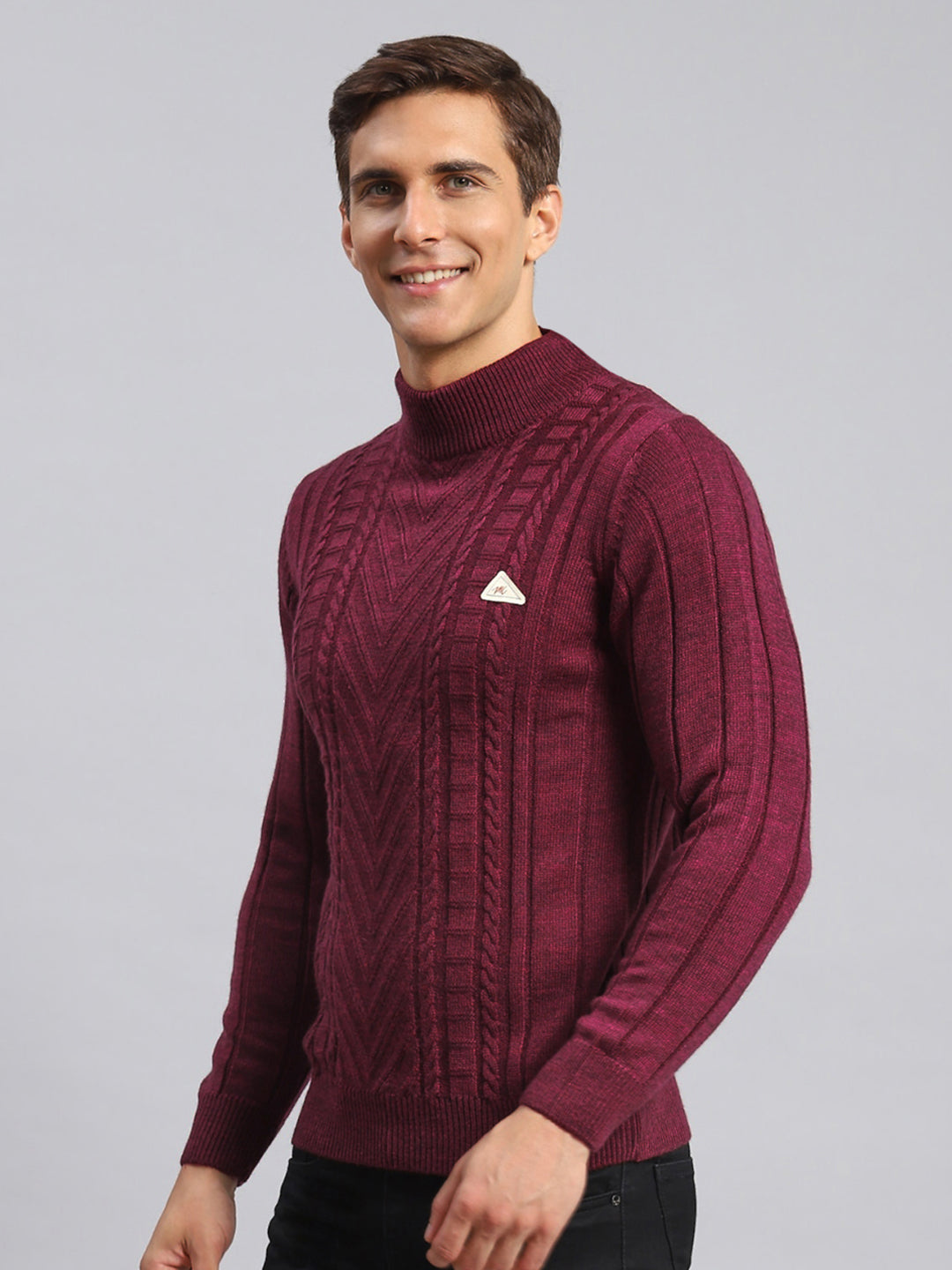 Men Purple Self Design Wool blend Pullover