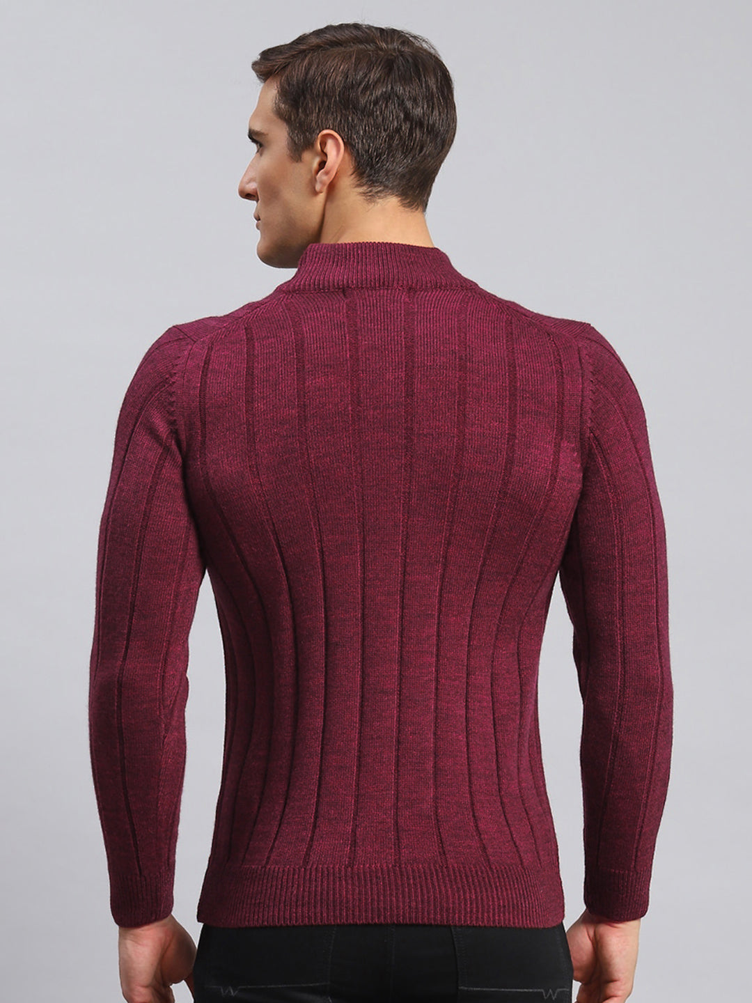 Men Purple Self Design Wool blend Pullover