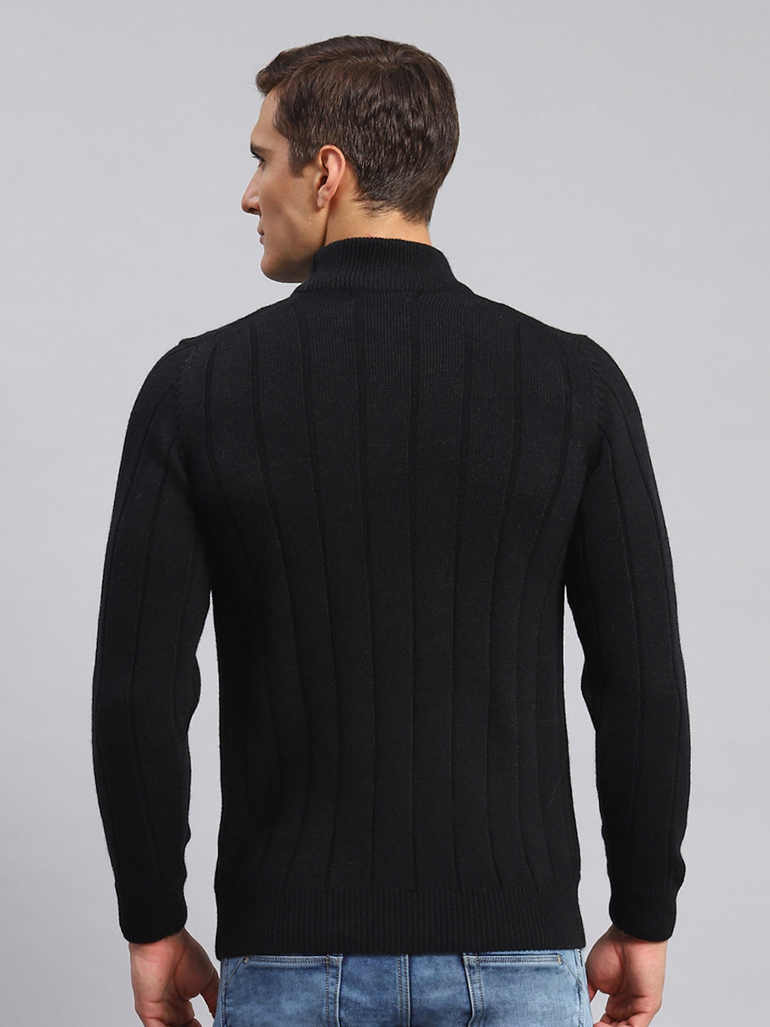 Men Black Self Design Wool blend Pullover