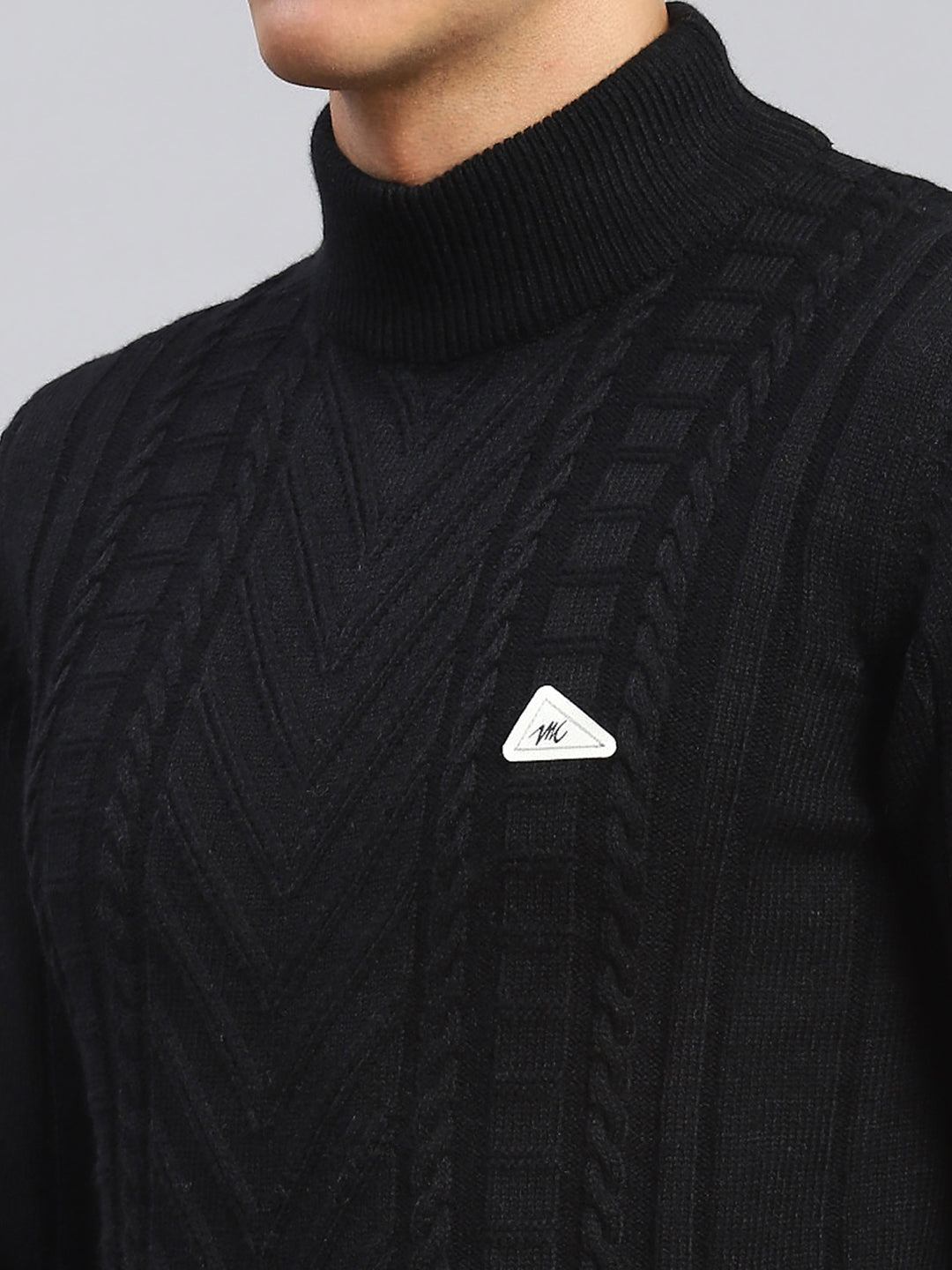 Men Black Self Design Wool blend Pullover