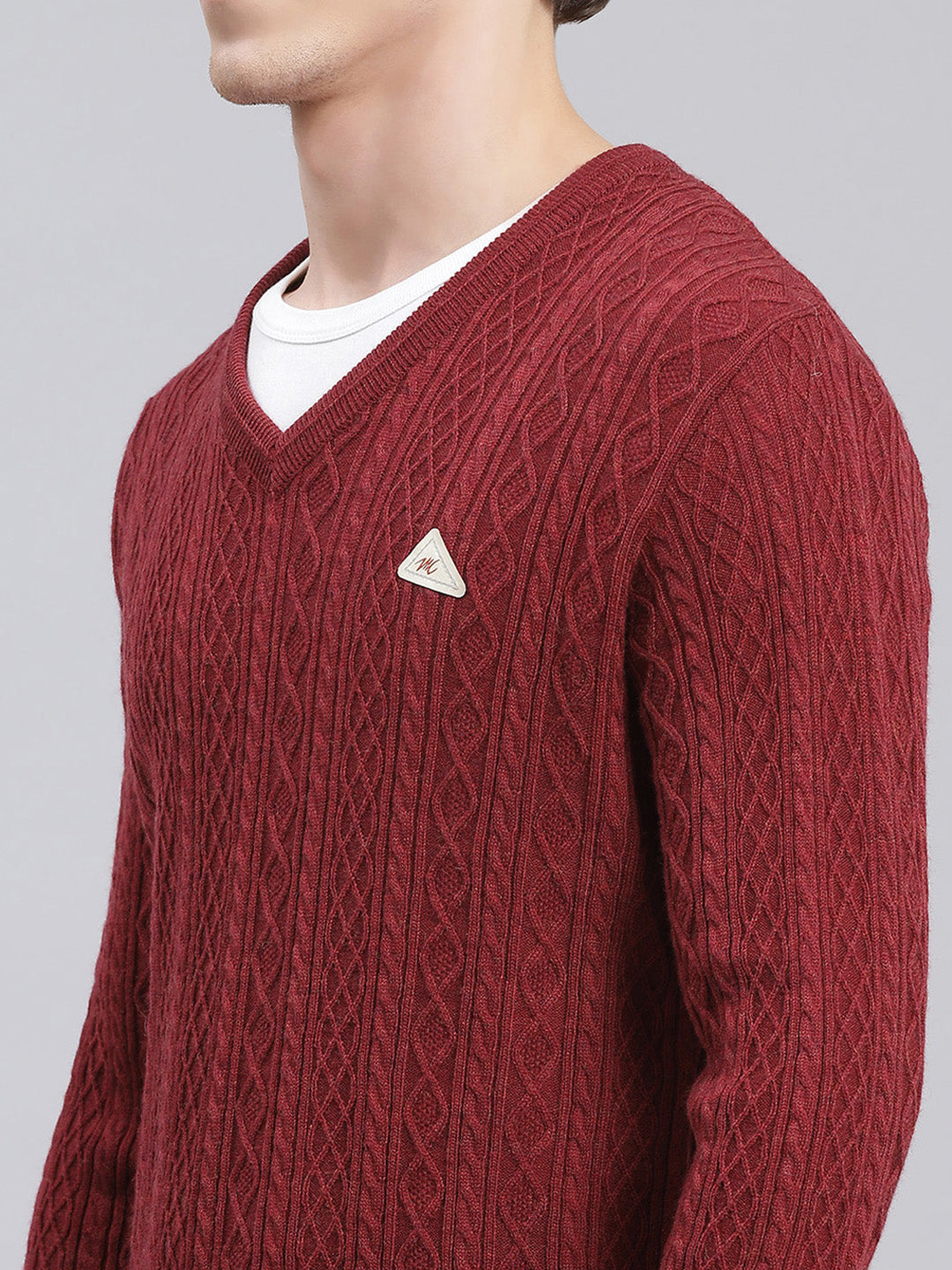 Men Maroon Self Design Wool blend Pullover