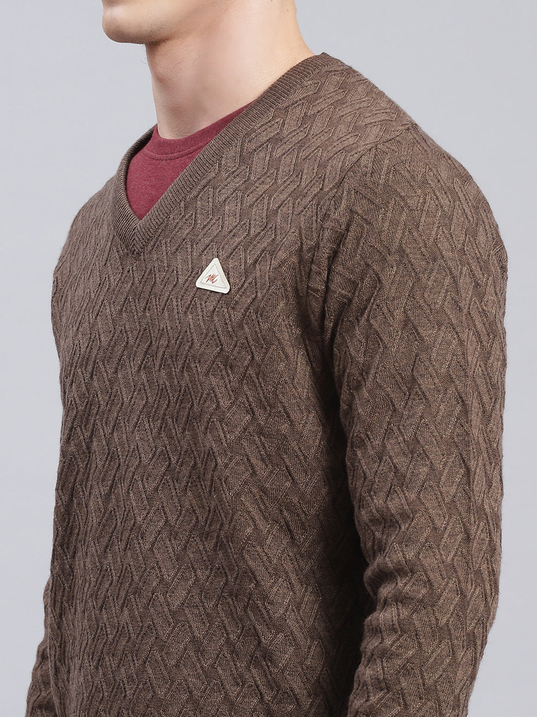 Men Brown Self Design Wool blend Pullover