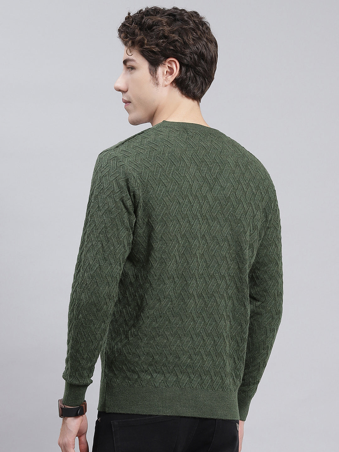 Men Green Self Design Wool blend Pullover