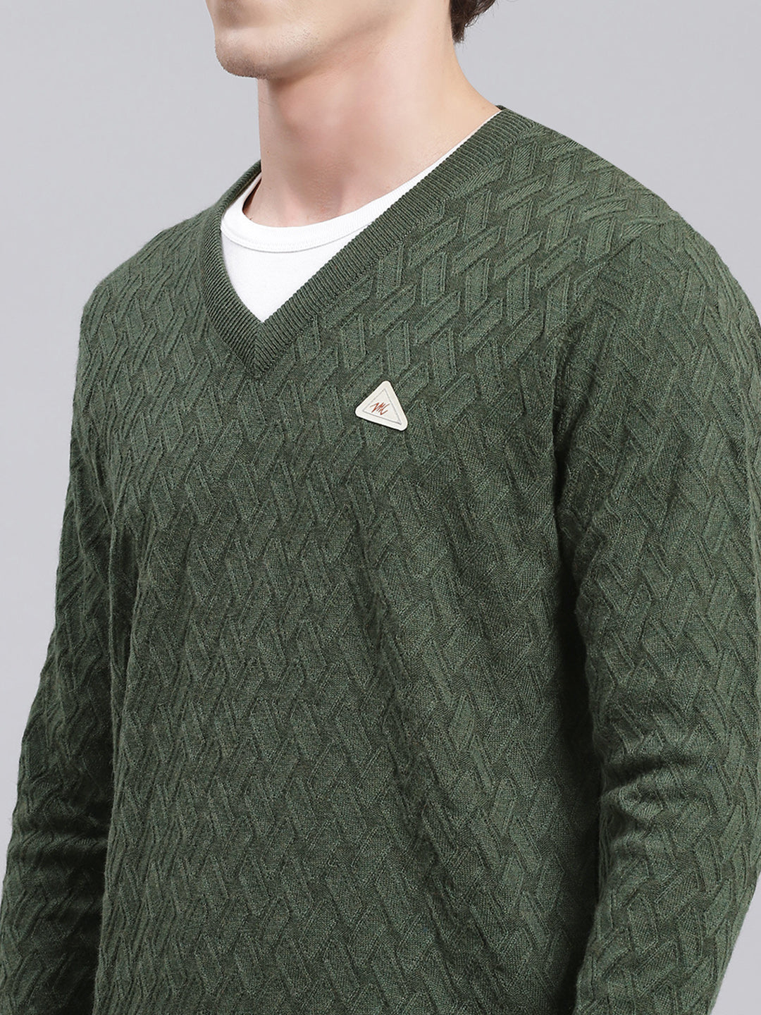 Men Green Self Design Wool blend Pullover