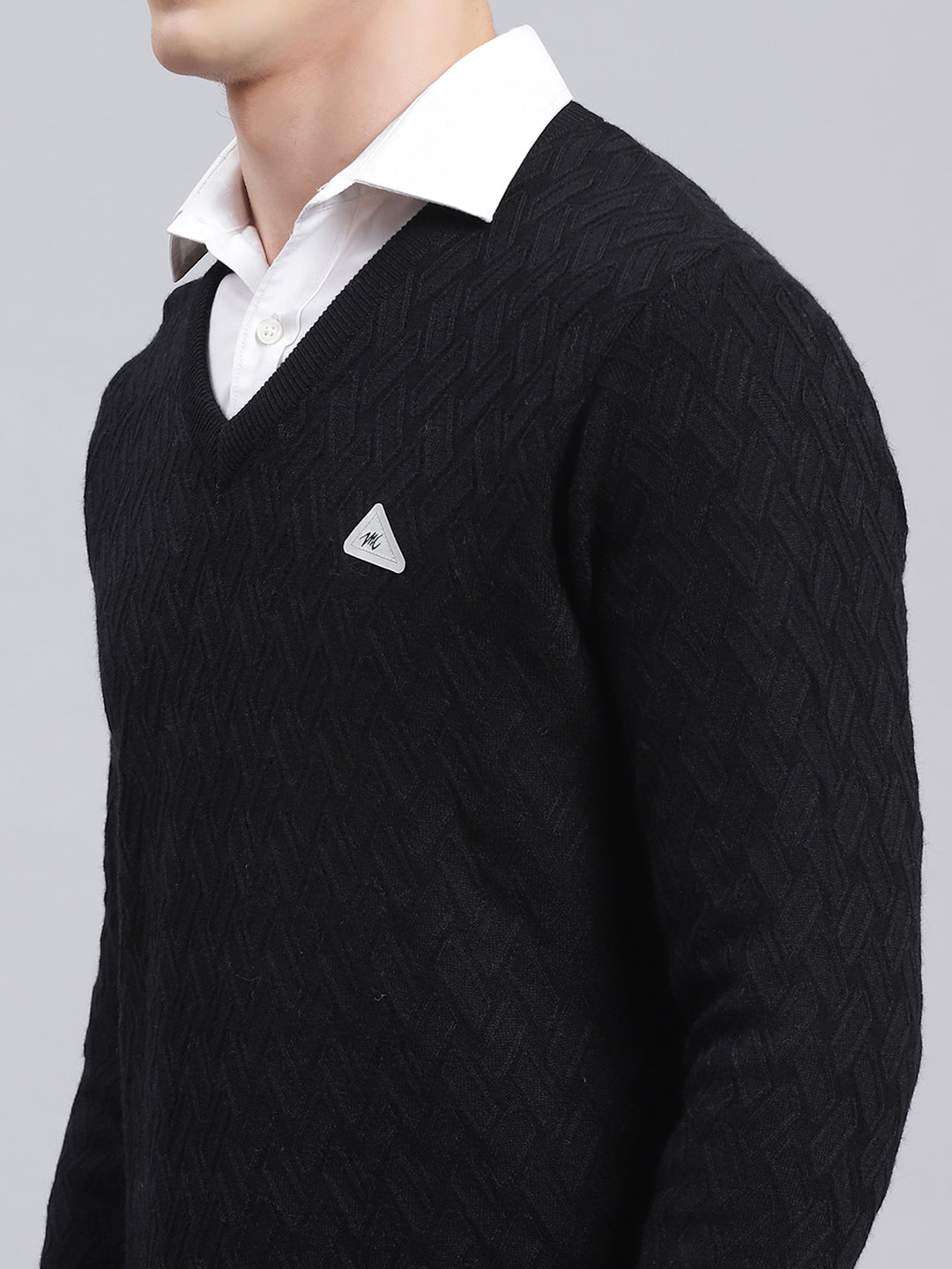 Men Black Self Design Wool blend Pullover