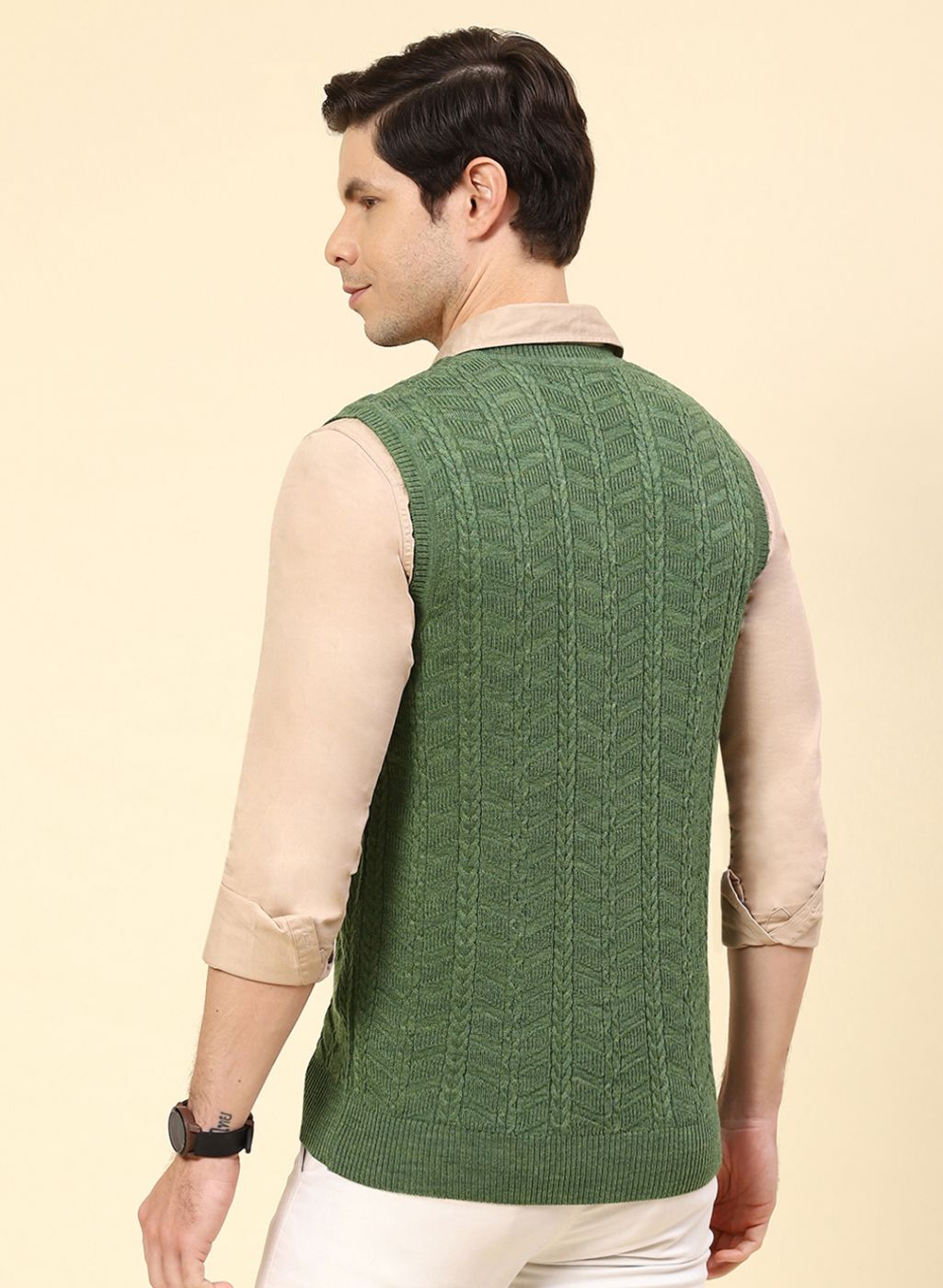 Men Green Self Design Wool blend Sweater