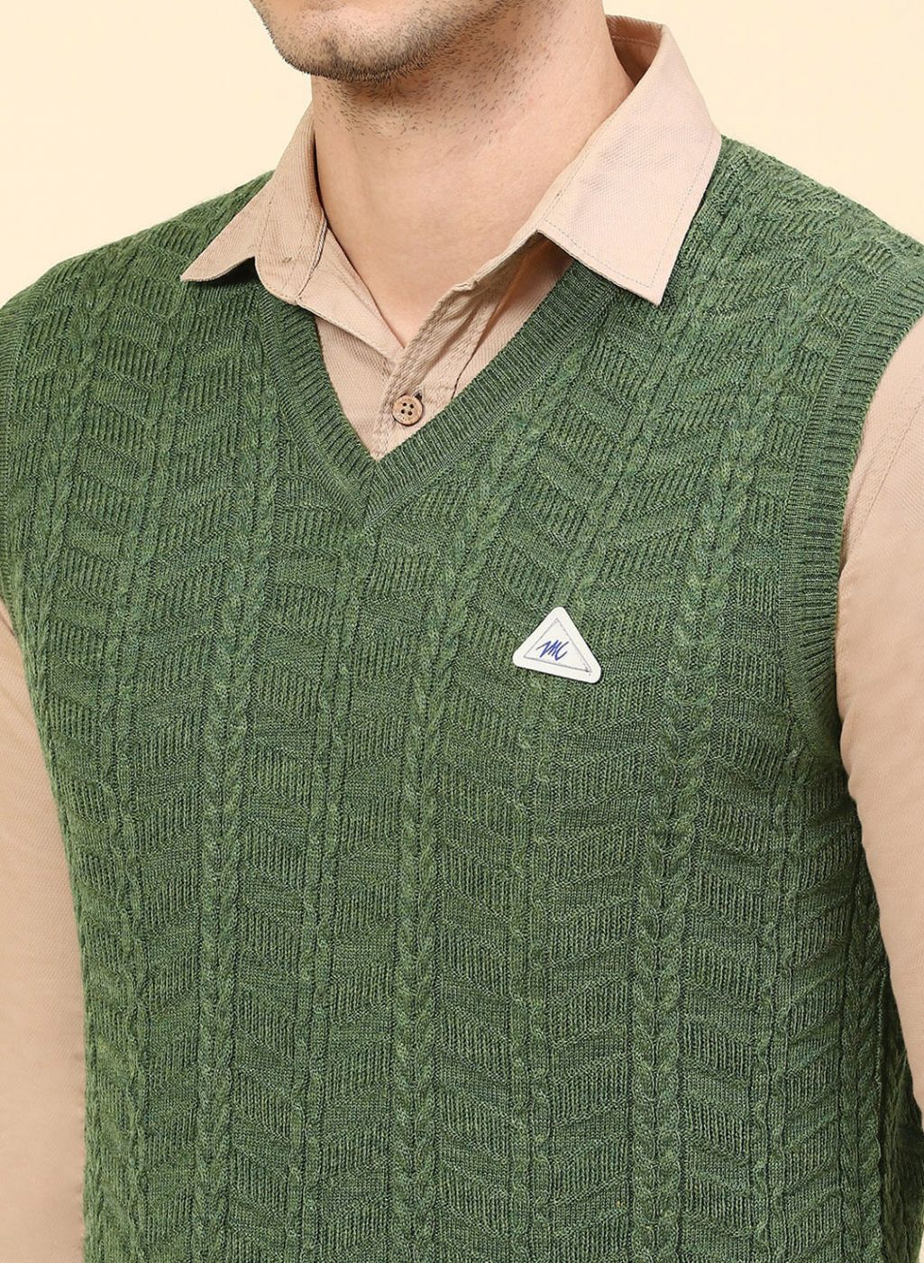 Men Green Self Design Wool blend Sweater