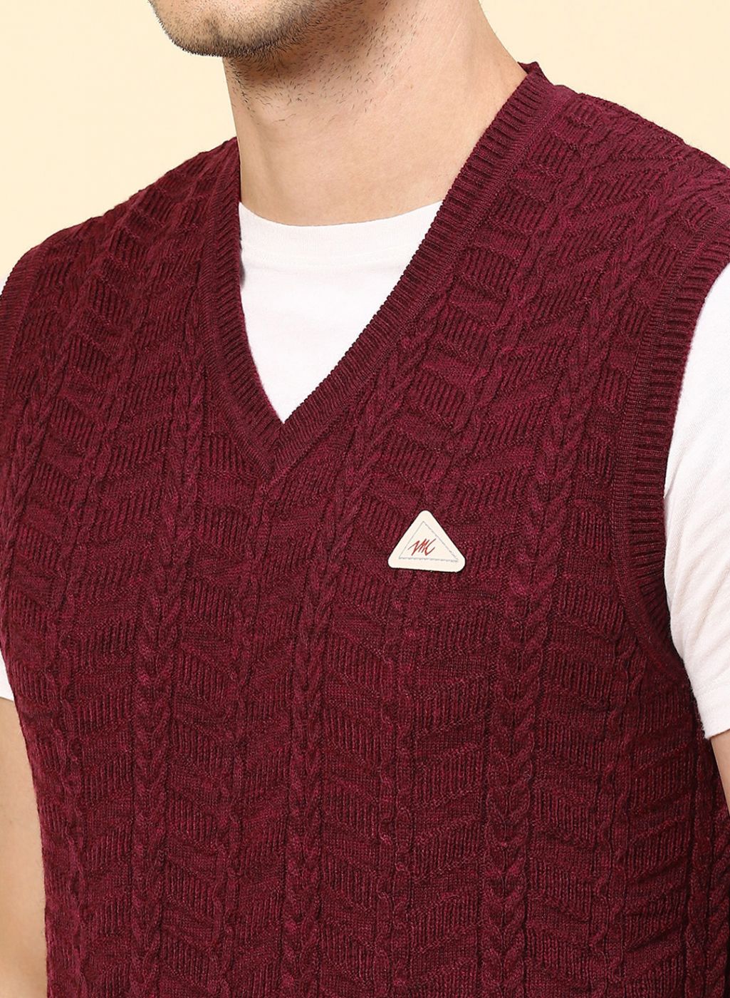 Men Red Self Design Wool blend Sweater