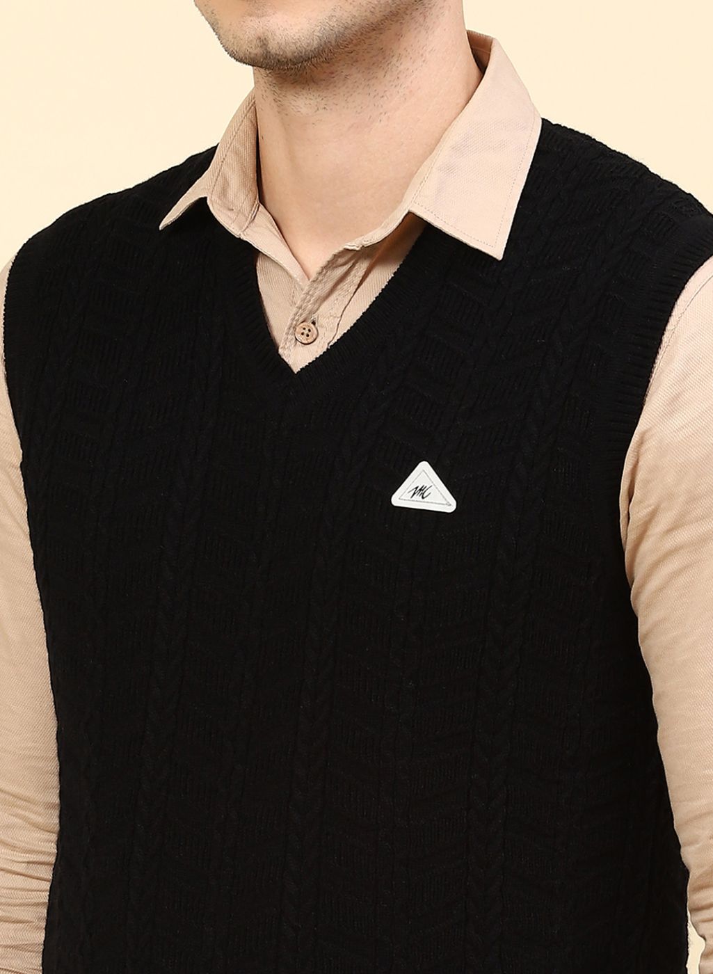 Men Black Self Design Wool blend Sweater